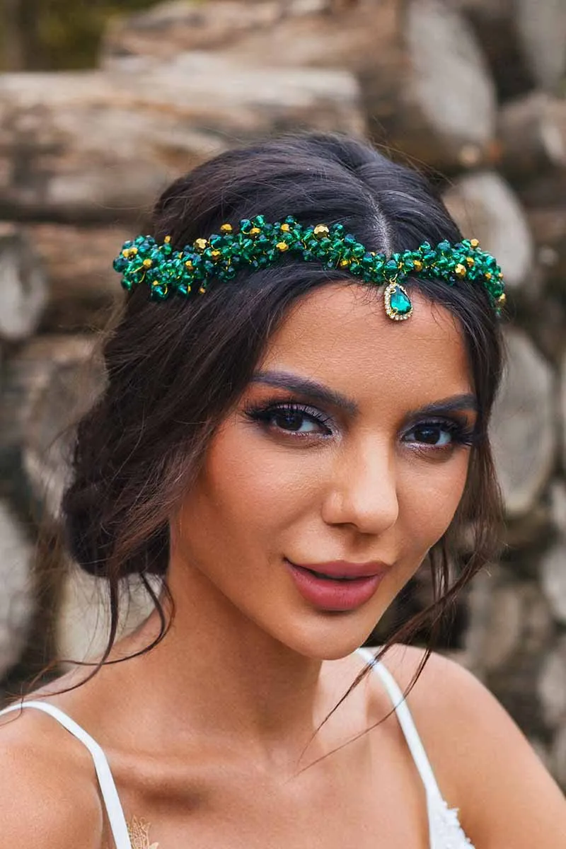 2025 Green Rhinestone Headbands Bridal Raw Stone Wedding Accessories