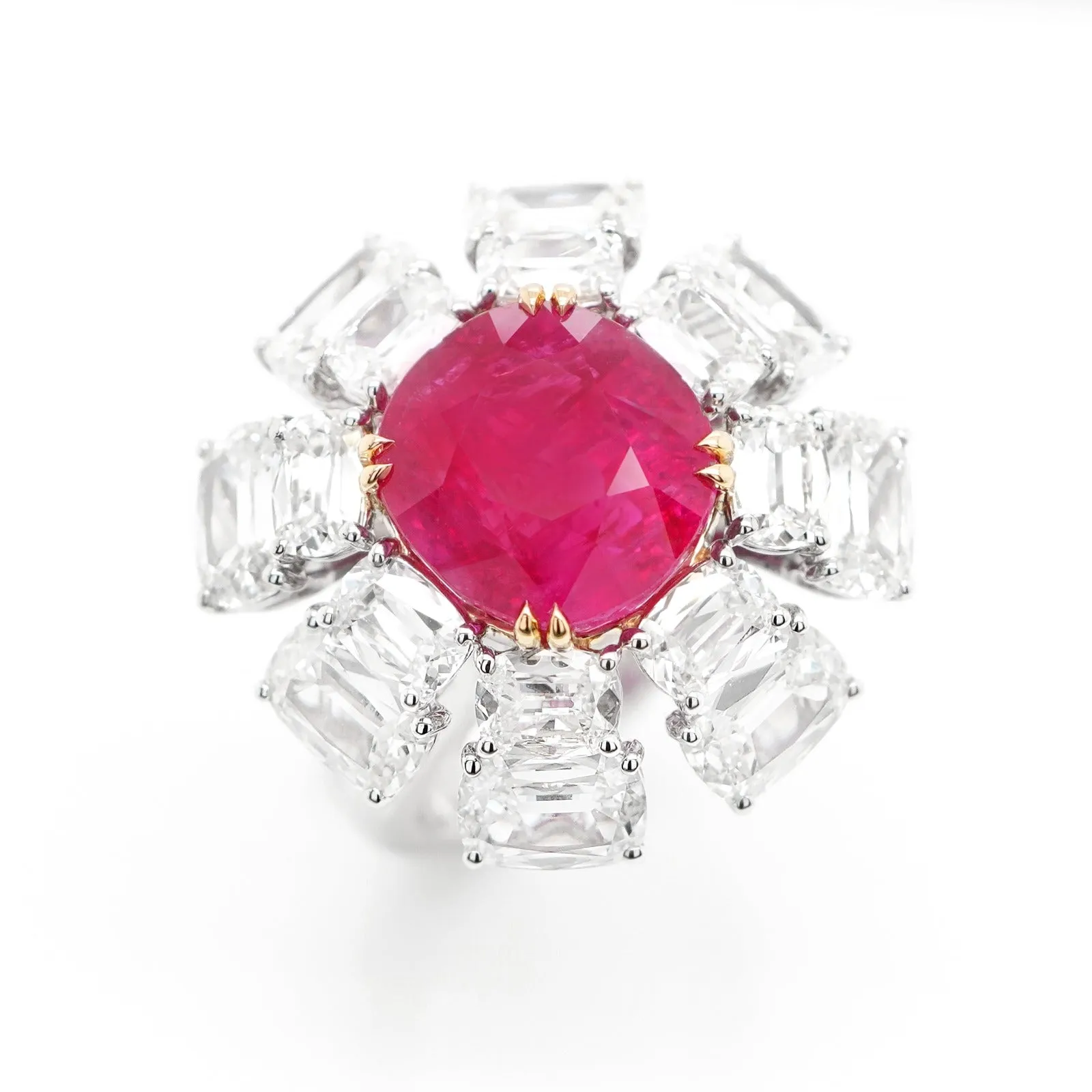 9.90 cts Unheated Burmese Ruby with Diamond Ring (ENQUIRE)