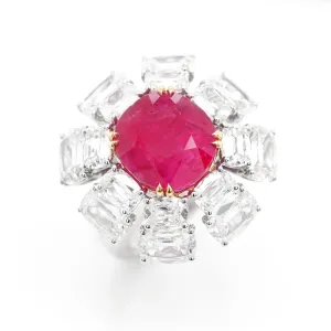 9.90 cts Unheated Burmese Ruby with Diamond Ring (ENQUIRE)