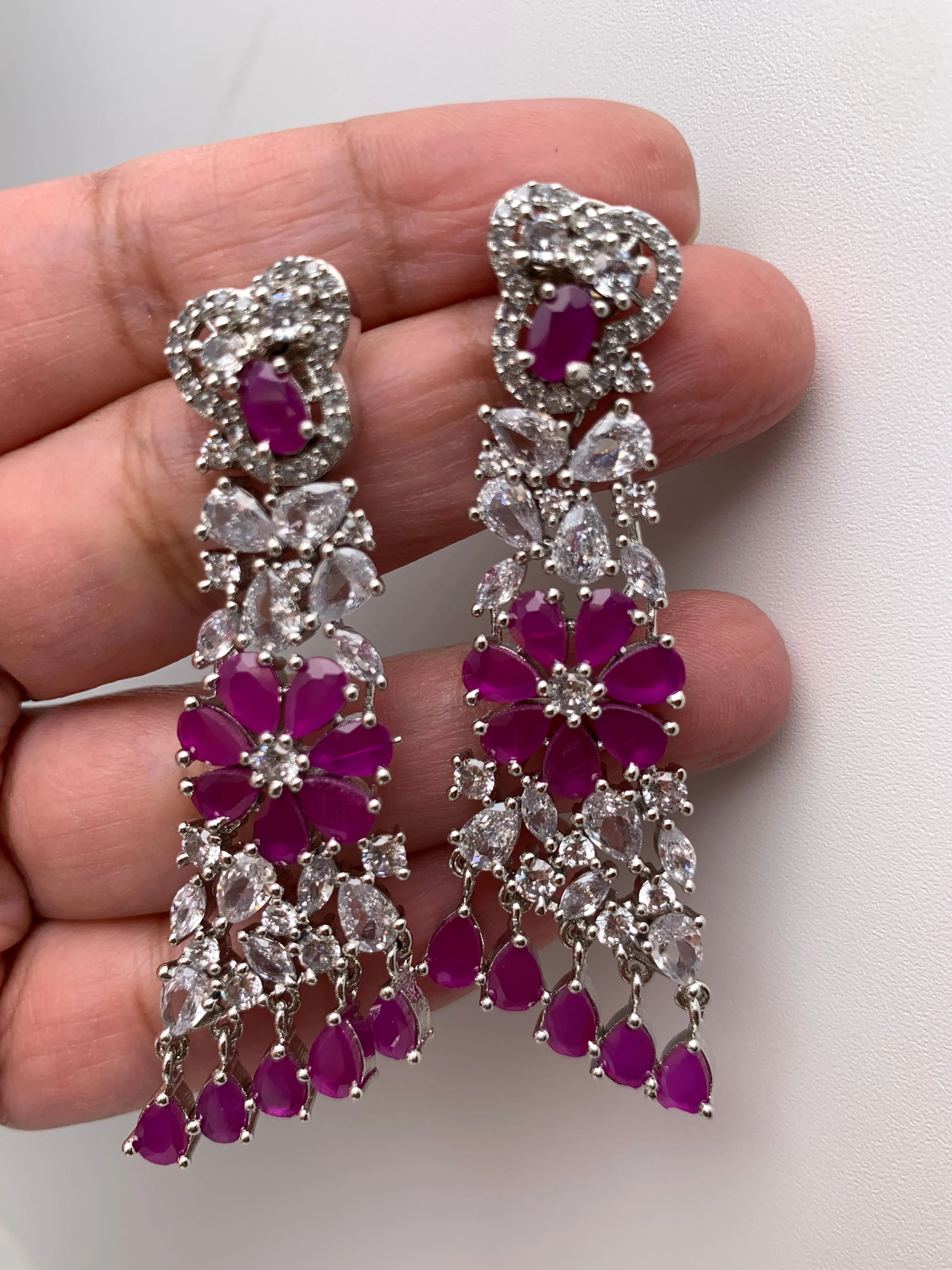 AD and Pink Stone Earrings in Silver Polish