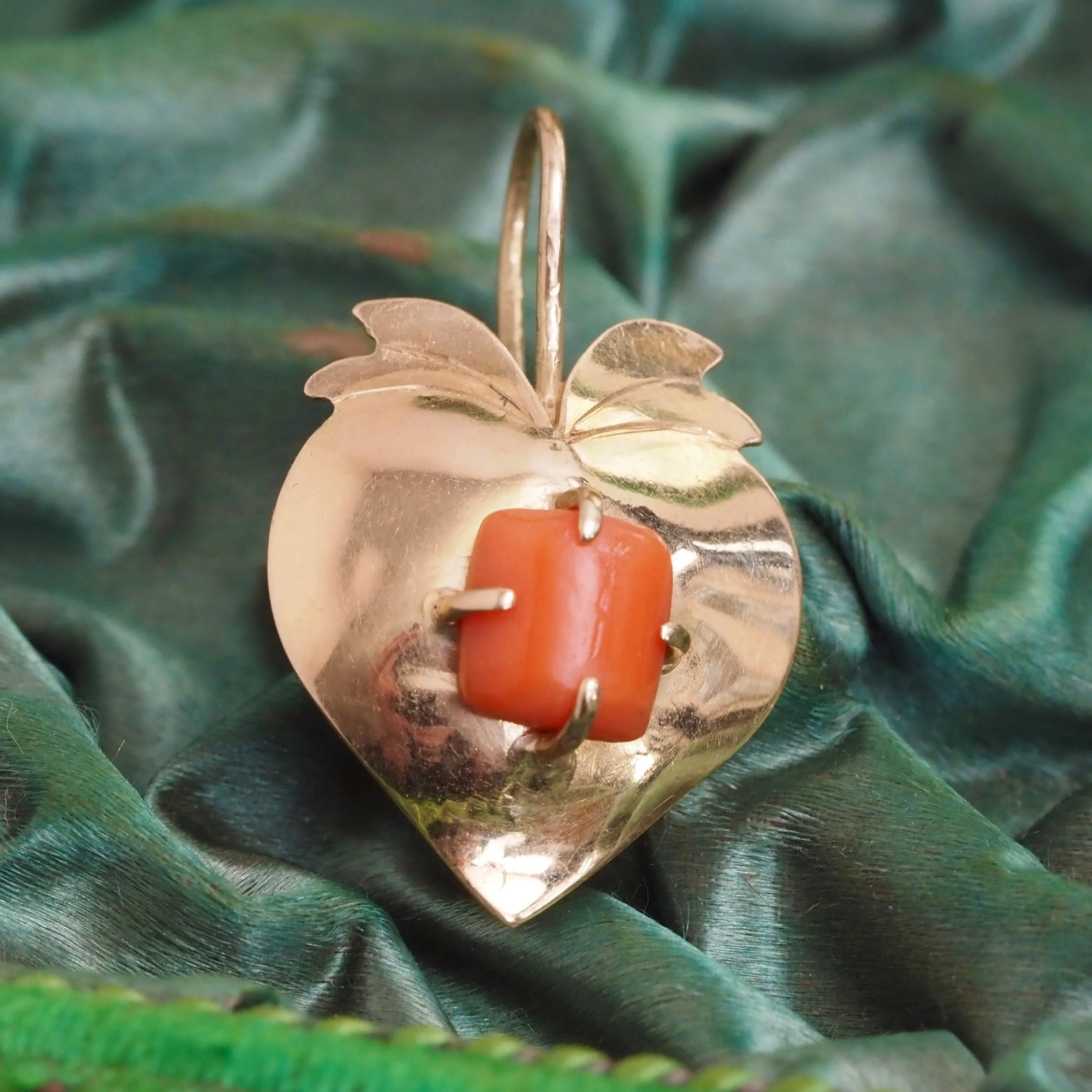 Antique Coral and 14k Gold Fruit Earrings