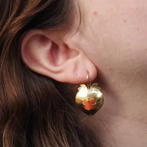 Antique Coral and 14k Gold Fruit Earrings