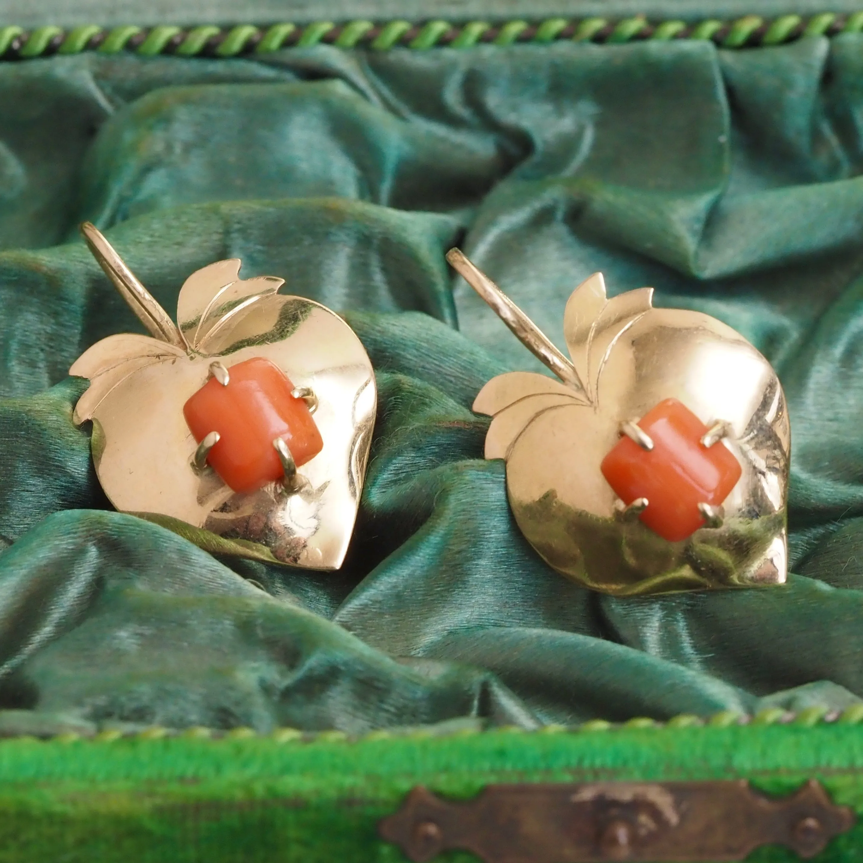Antique Coral and 14k Gold Fruit Earrings