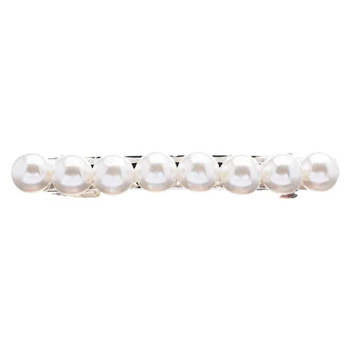 Bridal Wedding Jewelry 15mm Pearl Simple Linear Hair Barrette Clip Silver Pearl