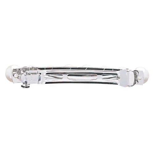 Bridal Wedding Jewelry 15mm Pearl Simple Linear Hair Barrette Clip Silver Pearl