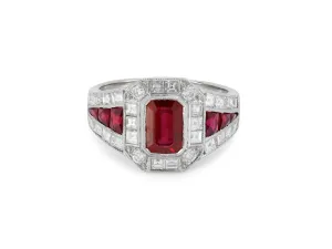 Burma Ruby, Heated, and Diamond Ring in Platinum