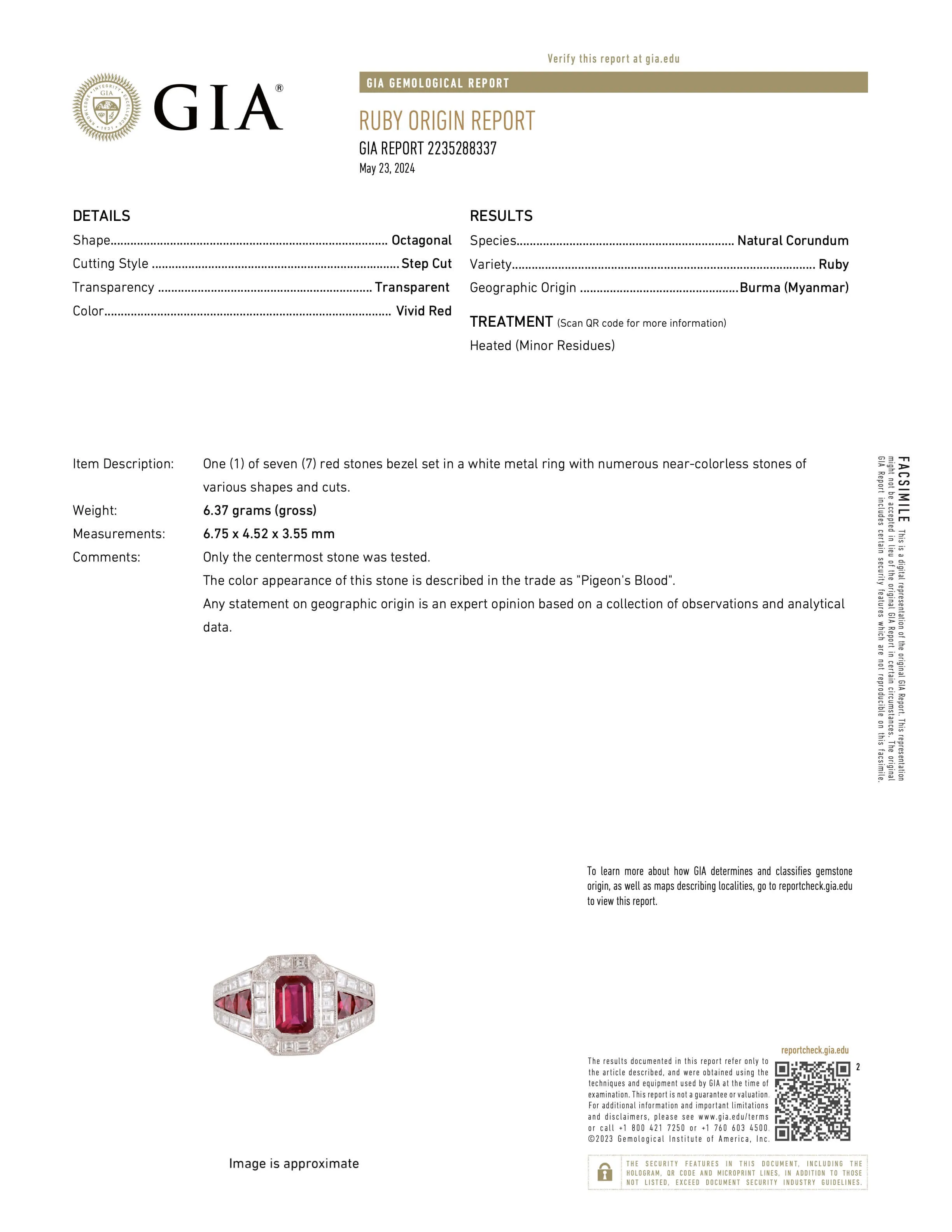 Burma Ruby, Heated, and Diamond Ring in Platinum