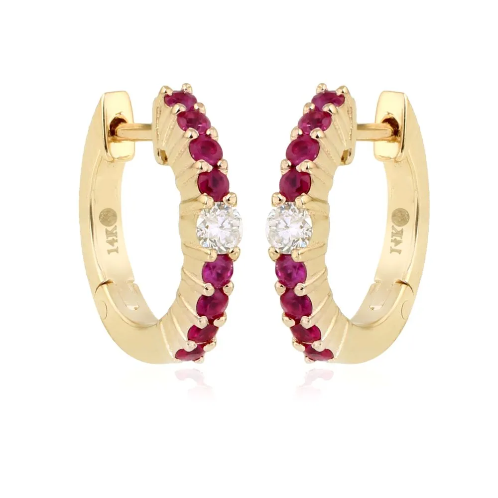 Diamond Ruby Huggies 13mm