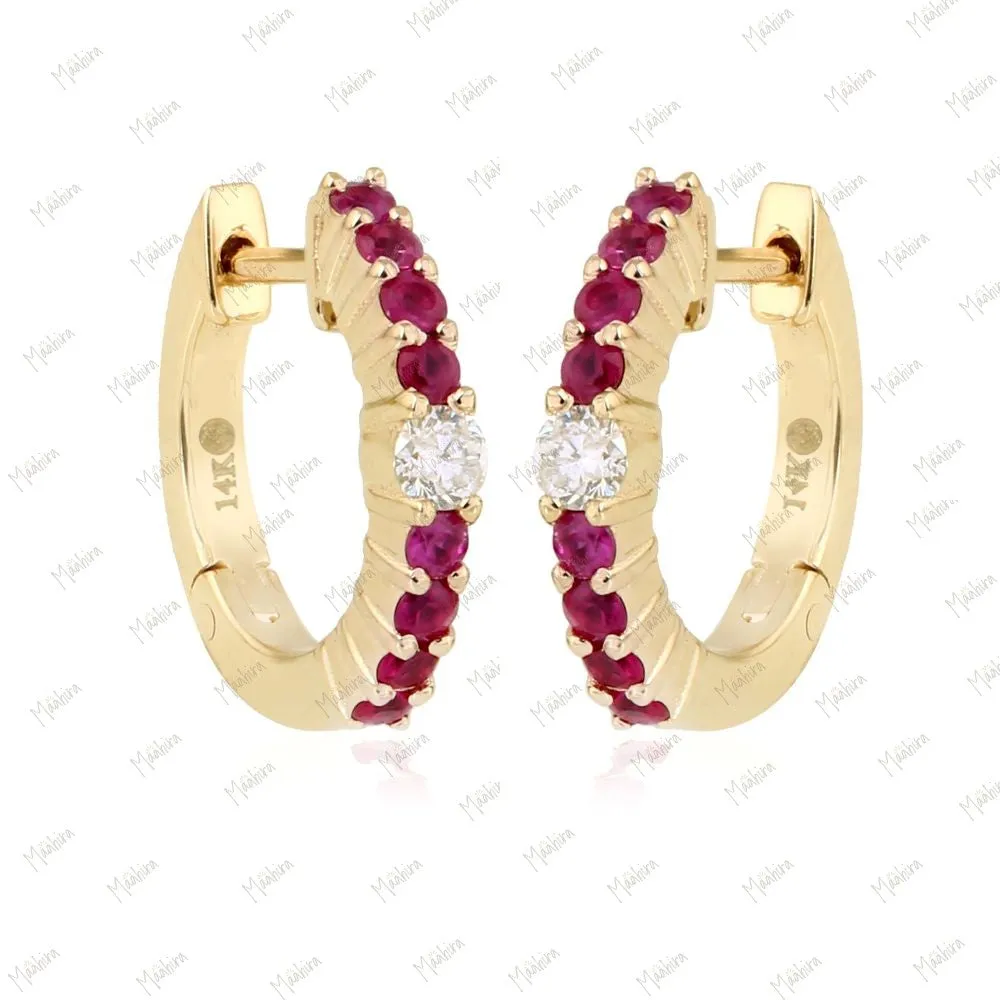 Diamond Ruby Huggies 13mm