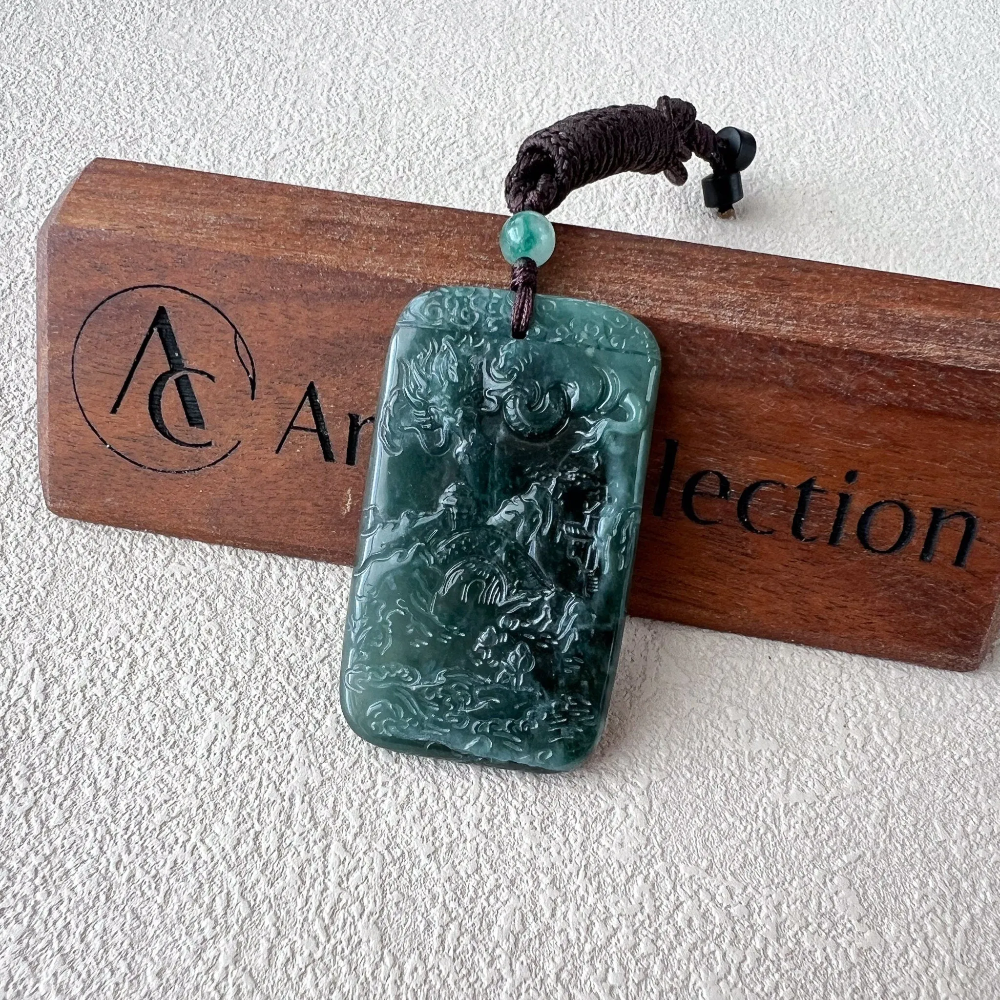 Dragon Phoenix Harmony Pendant, Green Jadeite Jade, Hand Carved Jade Necklace, Jade Pendant, XZ-0222-0006195