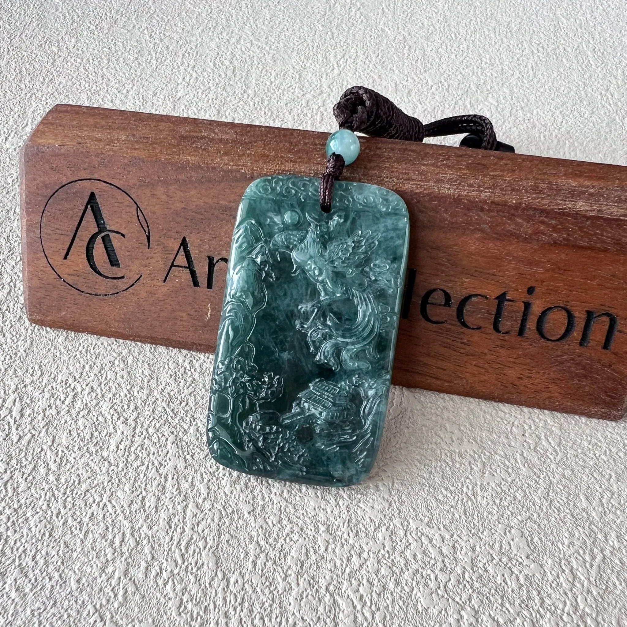 Dragon Phoenix Harmony Pendant, Green Jadeite Jade, Hand Carved Jade Necklace, Jade Pendant, XZ-0222-0006195