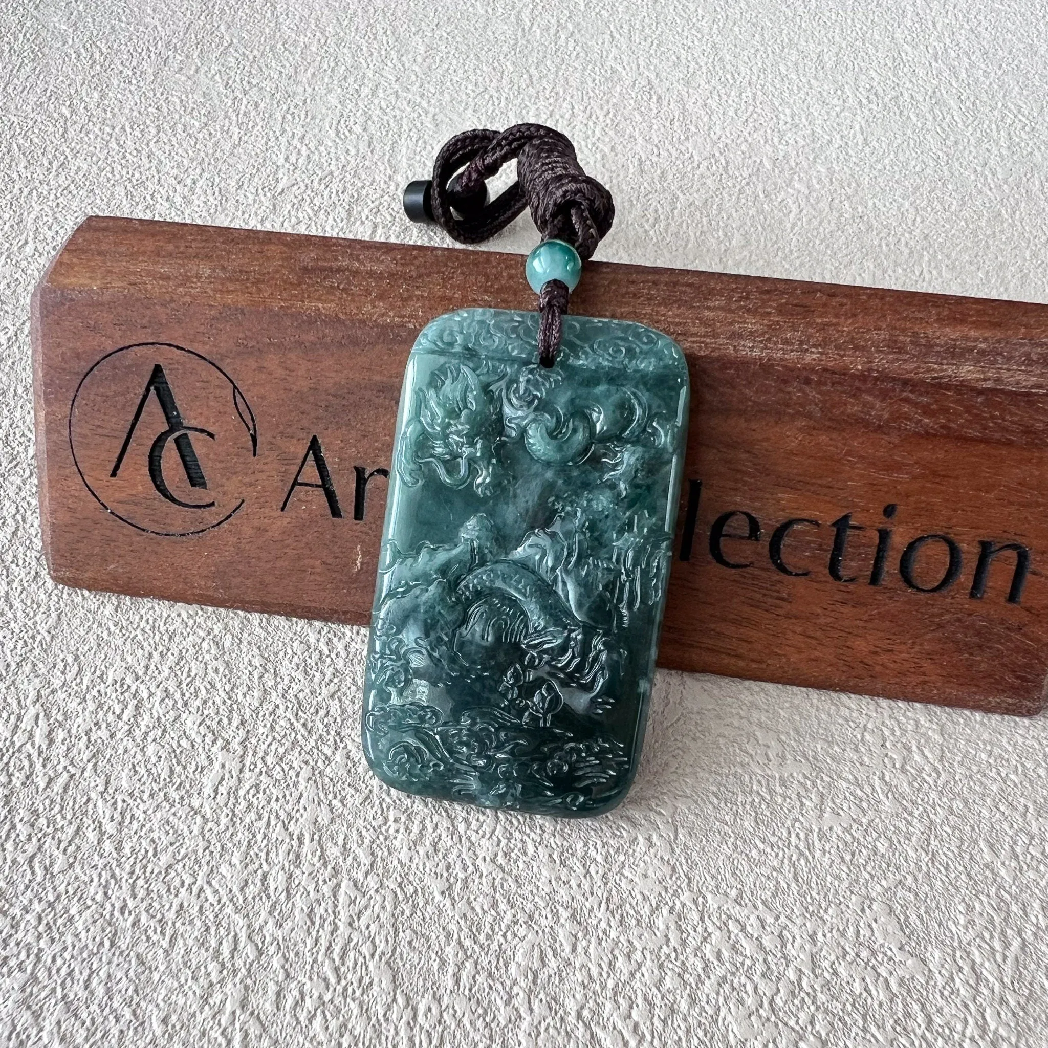 Dragon Phoenix Harmony Pendant, Green Jadeite Jade, Hand Carved Jade Necklace, Jade Pendant, XZ-0222-0006195