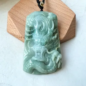 Green Jadeite Jade Dragon Chinese Zodiac Hand Carved Pendant Necklace, YJ-0622-0373772