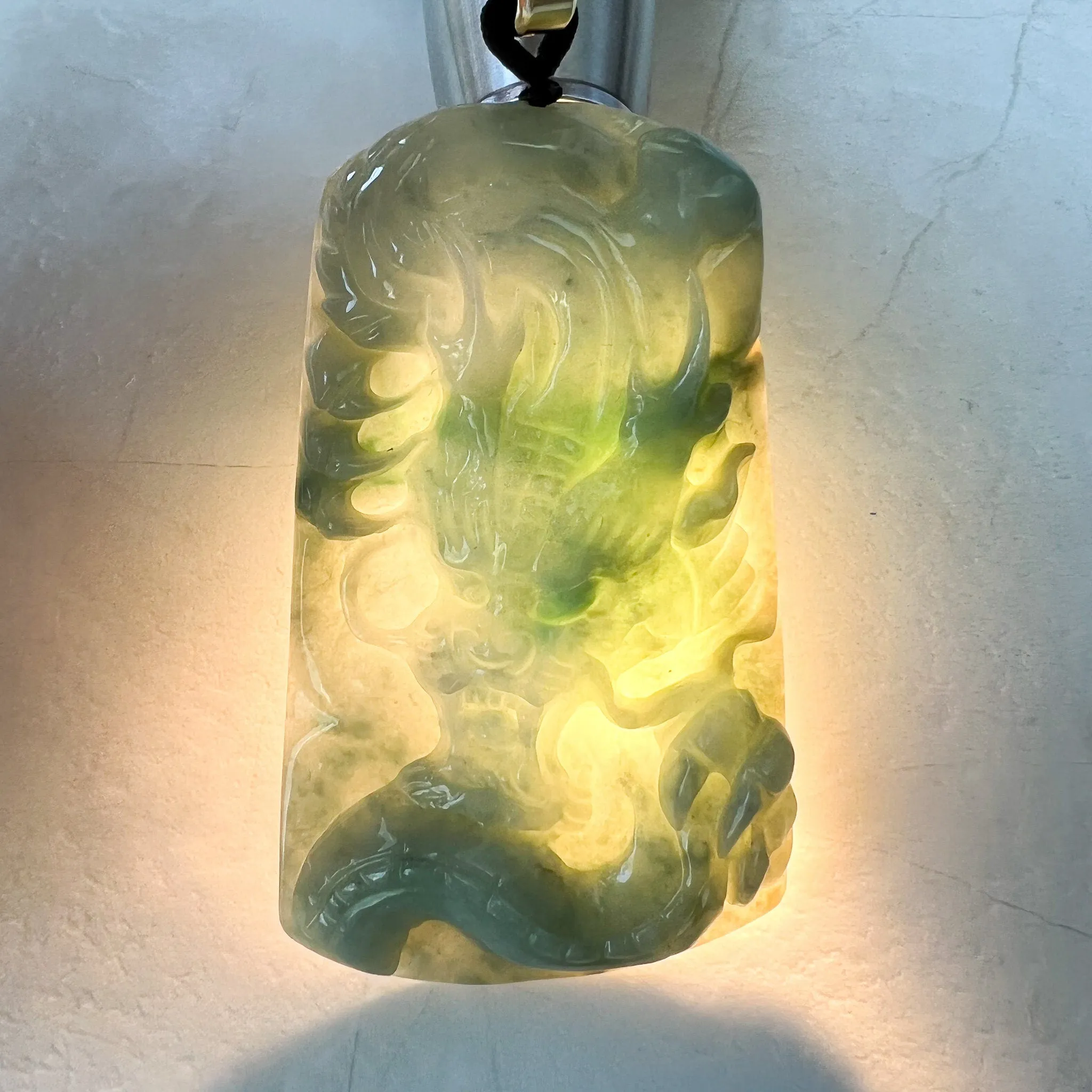 Green Jadeite Jade Dragon Chinese Zodiac Hand Carved Pendant Necklace, YJ-0622-0373772