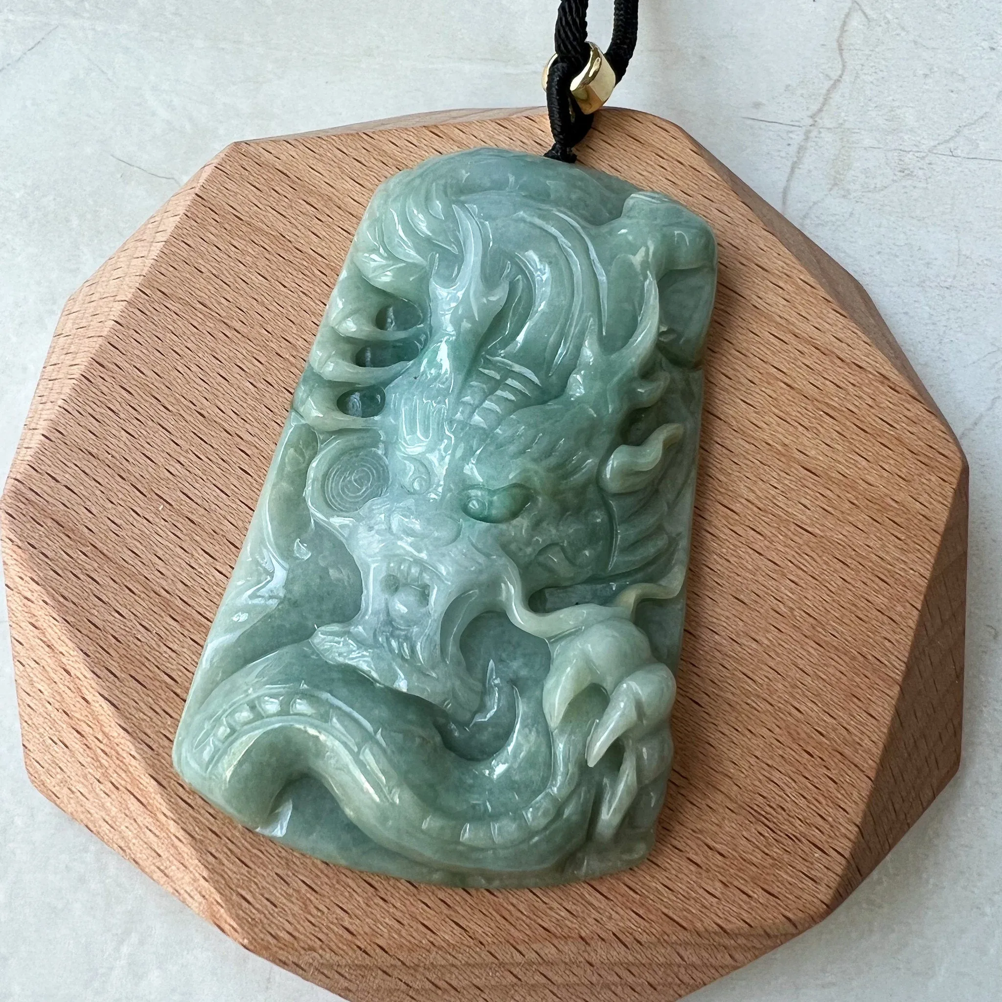 Green Jadeite Jade Dragon Chinese Zodiac Hand Carved Pendant Necklace, YJ-0622-0373772