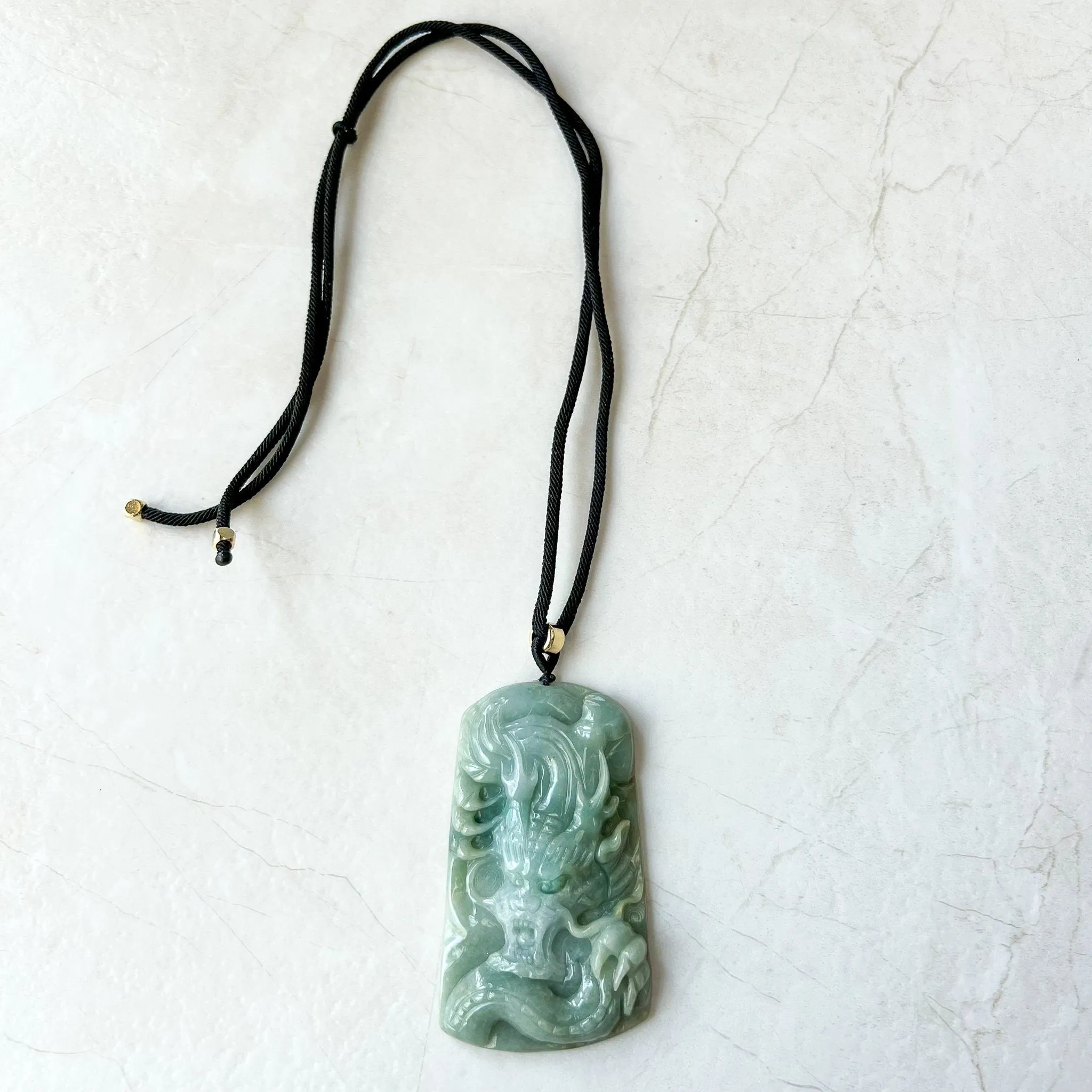 Green Jadeite Jade Dragon Chinese Zodiac Hand Carved Pendant Necklace, YJ-0622-0373772