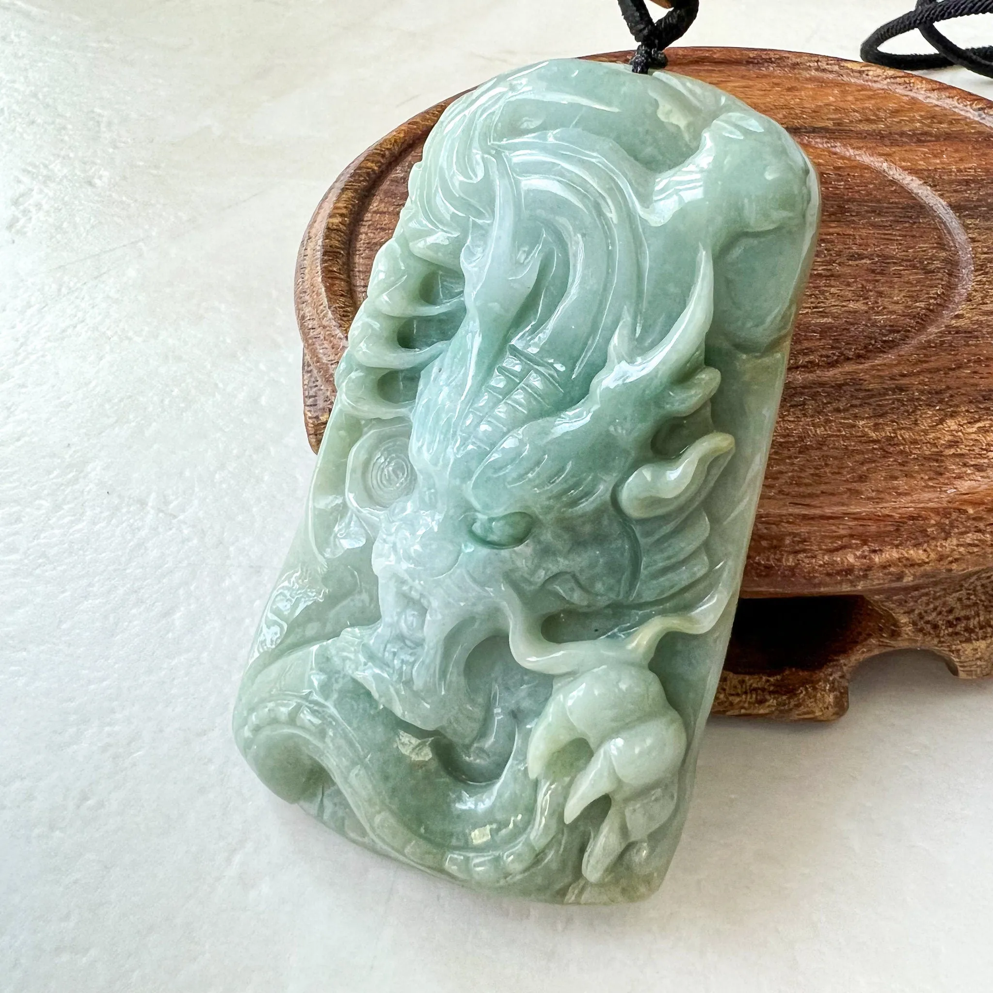 Green Jadeite Jade Dragon Chinese Zodiac Hand Carved Pendant Necklace, YJ-0622-0373772