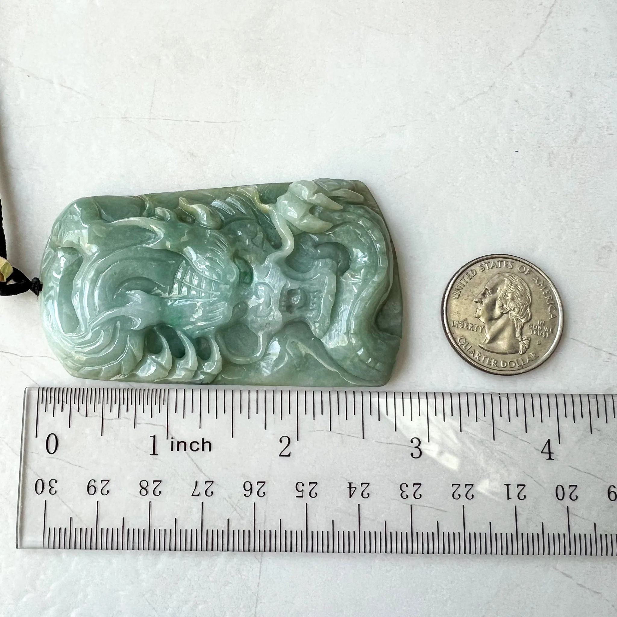 Green Jadeite Jade Dragon Chinese Zodiac Hand Carved Pendant Necklace, YJ-0622-0373772