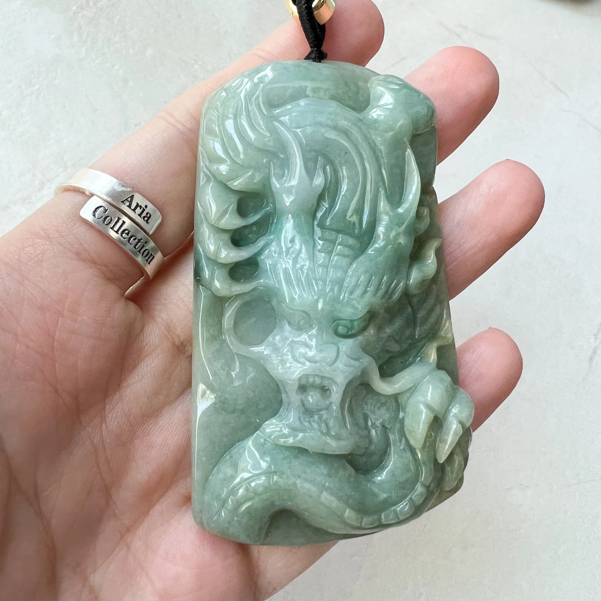Green Jadeite Jade Dragon Chinese Zodiac Hand Carved Pendant Necklace, YJ-0622-0373772