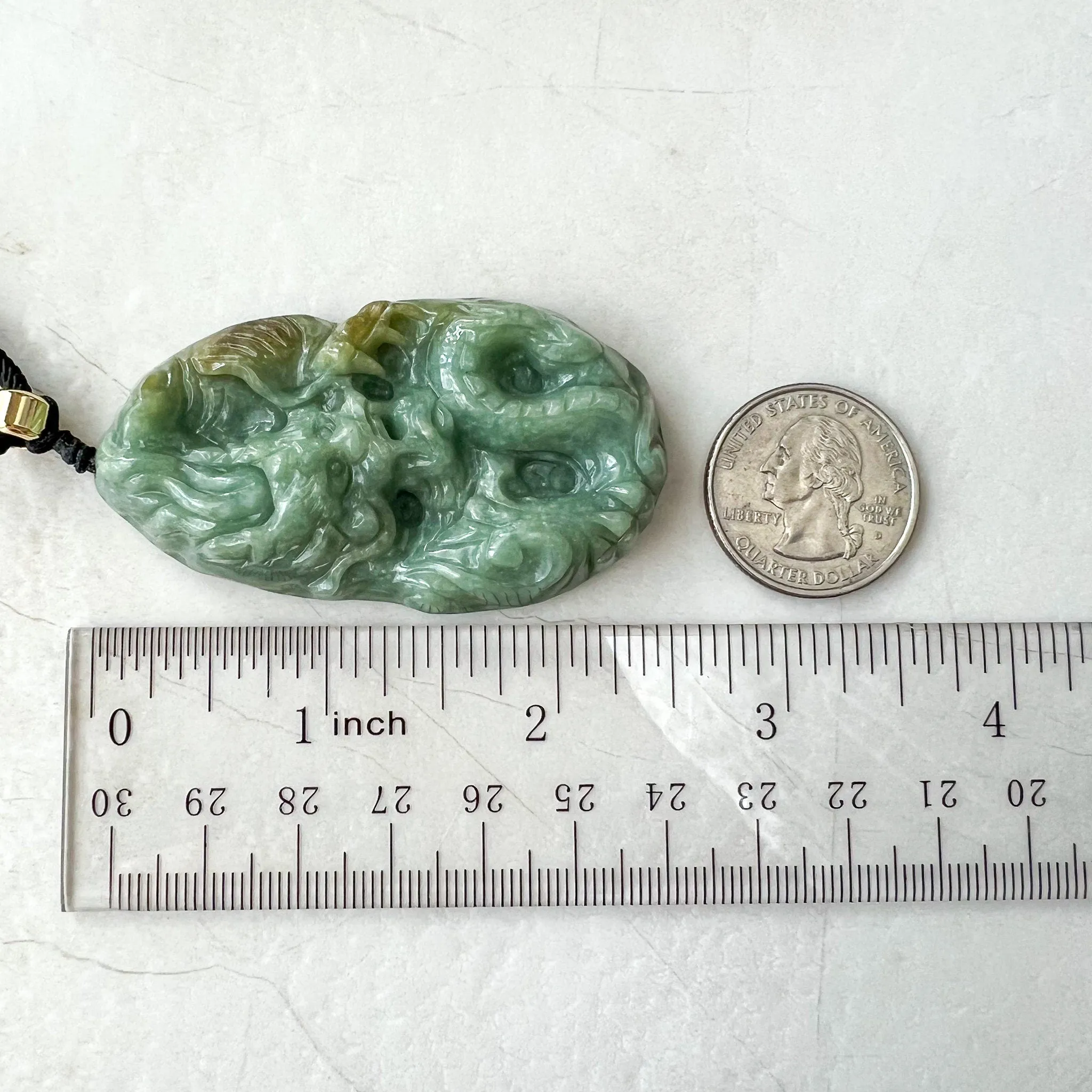 Green Jadeite Jade Dragon Chinese Zodiac Hand Carved Pendant Necklace, YJ-0622-0379830
