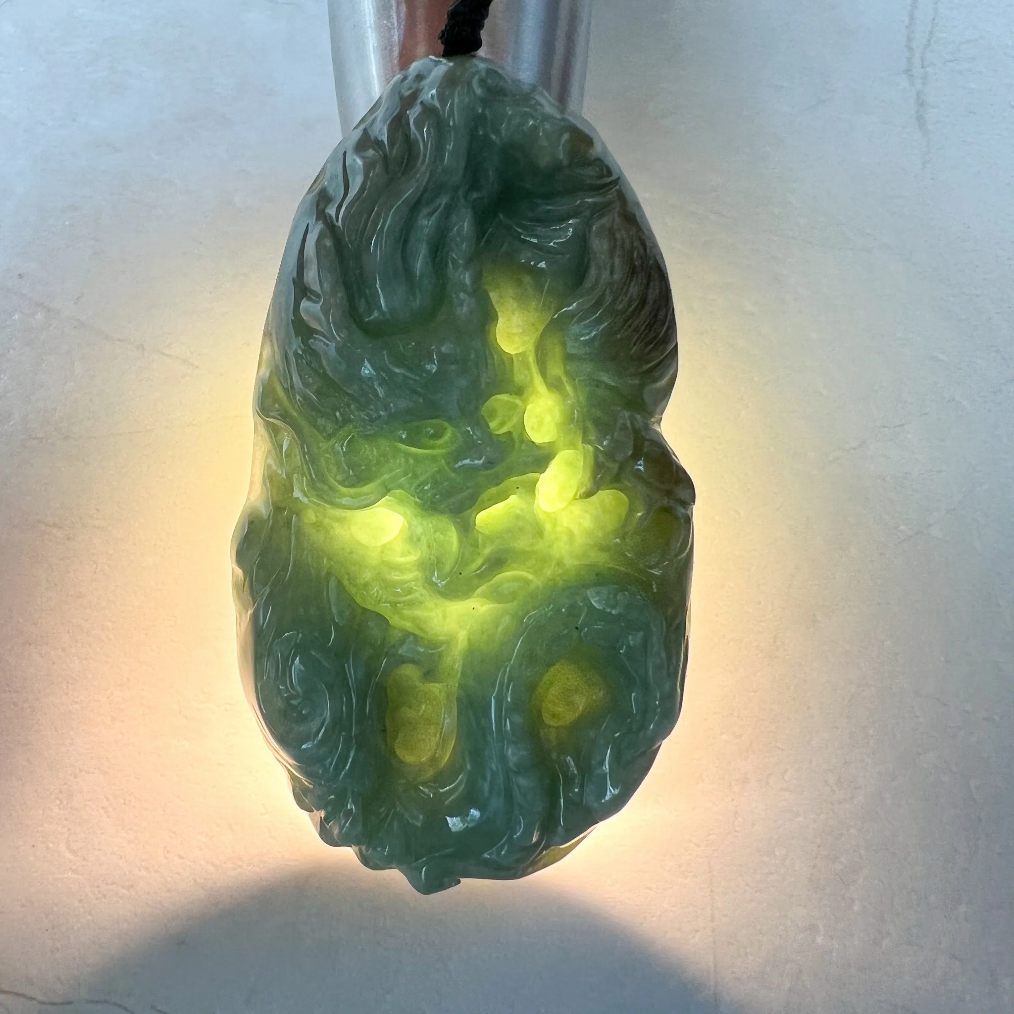 Green Jadeite Jade Dragon Chinese Zodiac Hand Carved Pendant Necklace, YJ-0622-0379830
