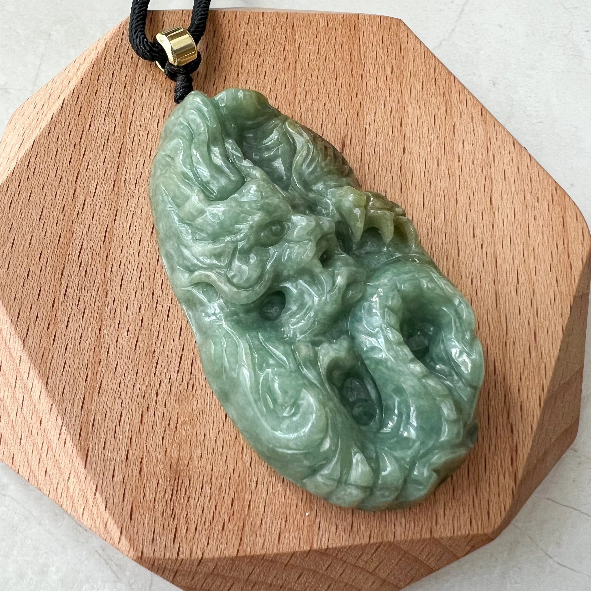 Green Jadeite Jade Dragon Chinese Zodiac Hand Carved Pendant Necklace, YJ-0622-0379830