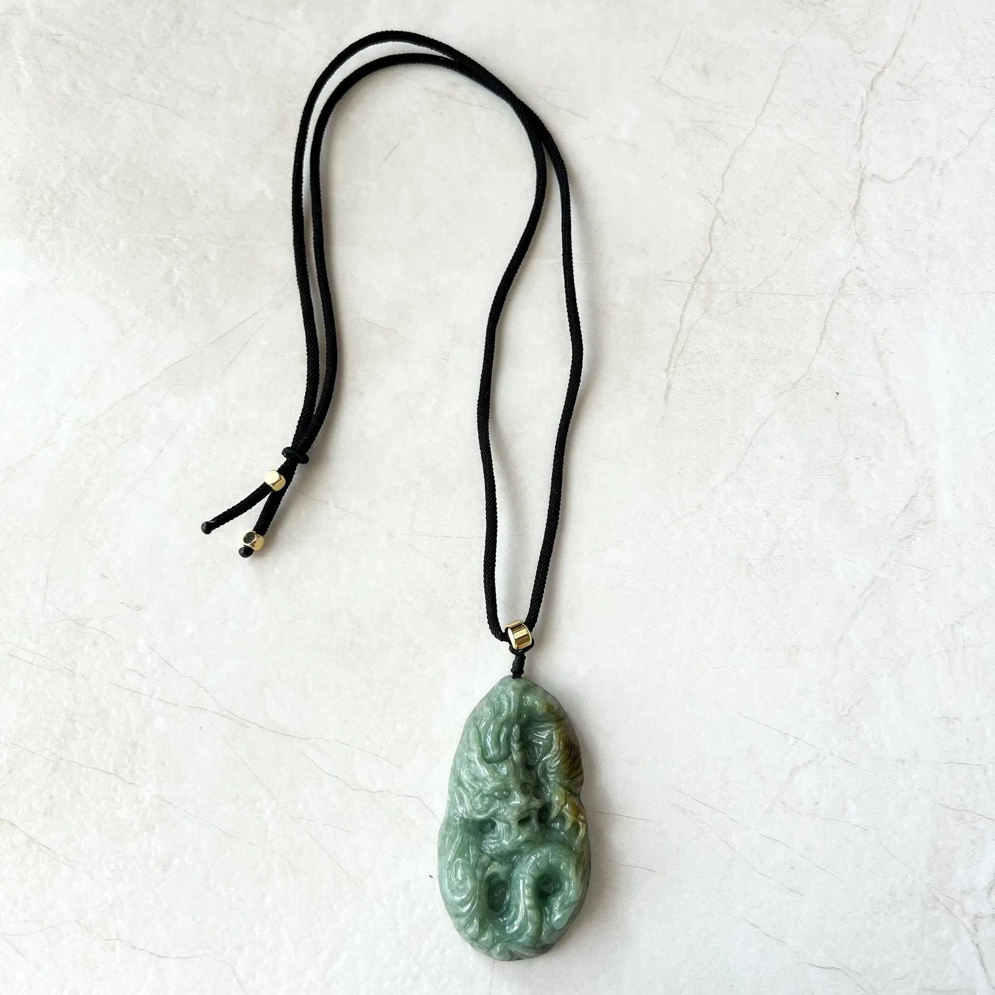 Green Jadeite Jade Dragon Chinese Zodiac Hand Carved Pendant Necklace, YJ-0622-0379830