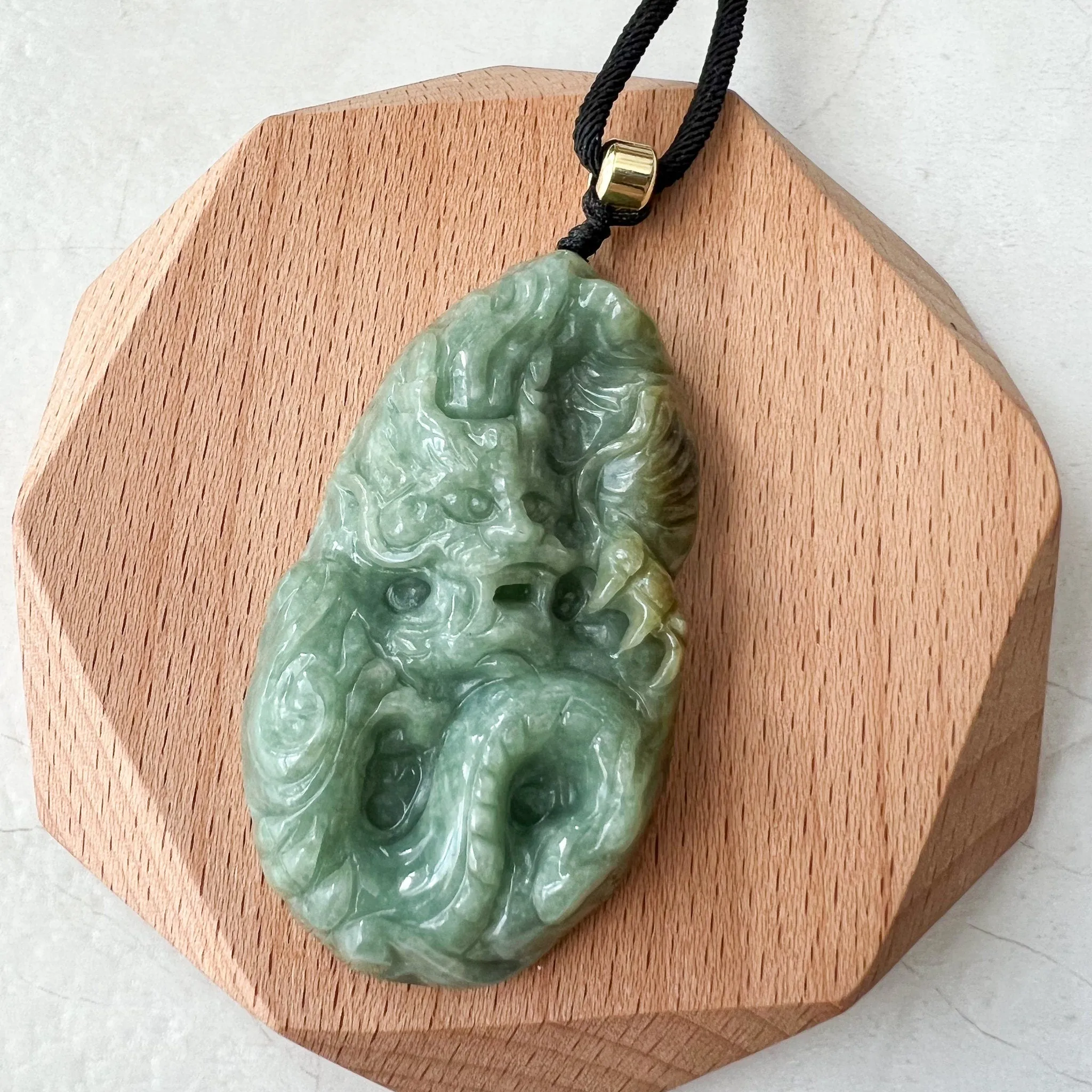 Green Jadeite Jade Dragon Chinese Zodiac Hand Carved Pendant Necklace, YJ-0622-0379830