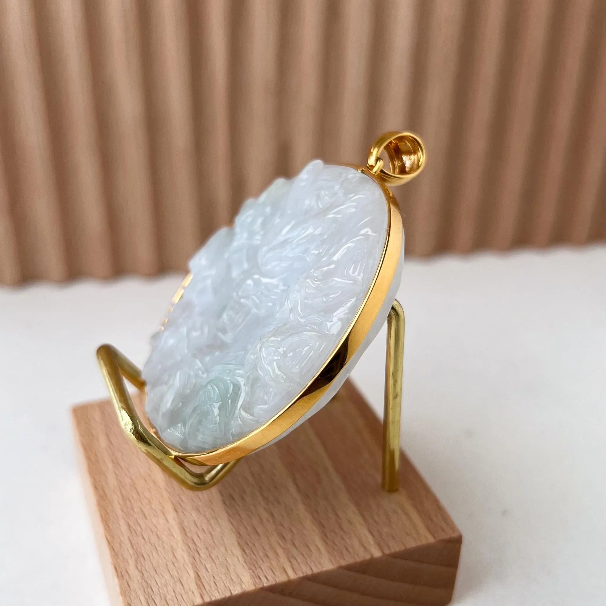 Heaven's Nine 9 Dragons Pendant, Jadeite Jade with 18K Solid Gold Frame Pendant, Dual Sided Carved Pendant, YGR-0223-1727982262