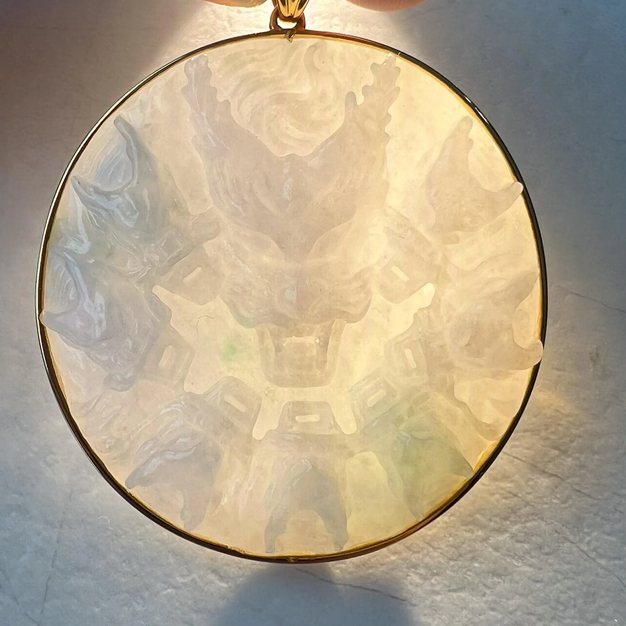 Heaven's Nine 9 Dragons Pendant, Jadeite Jade with 18K Solid Gold Frame Pendant, Dual Sided Carved Pendant, YGR-0223-1727982262