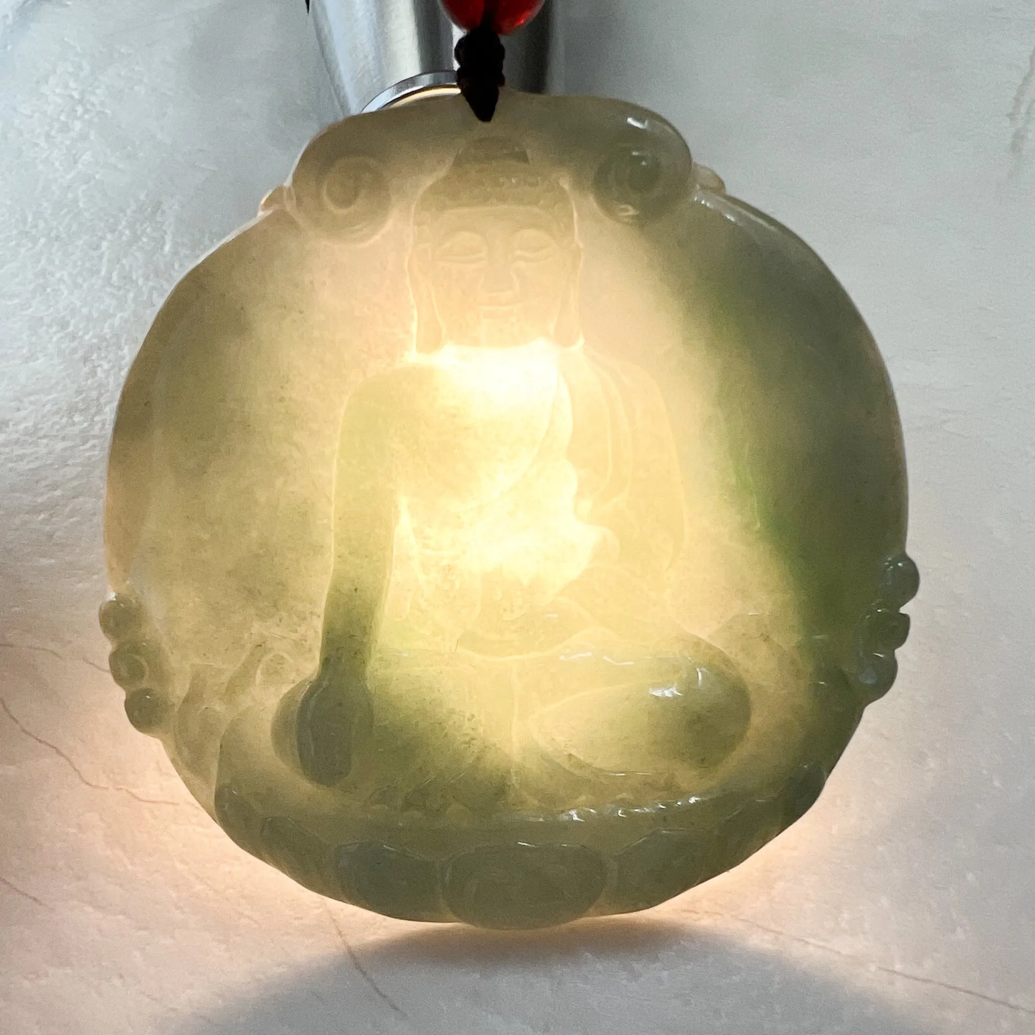 Jadeite Jade Amitabha Buddha Amita Amida Green Carved Pendant Necklace, YJ-1221-0279050-1