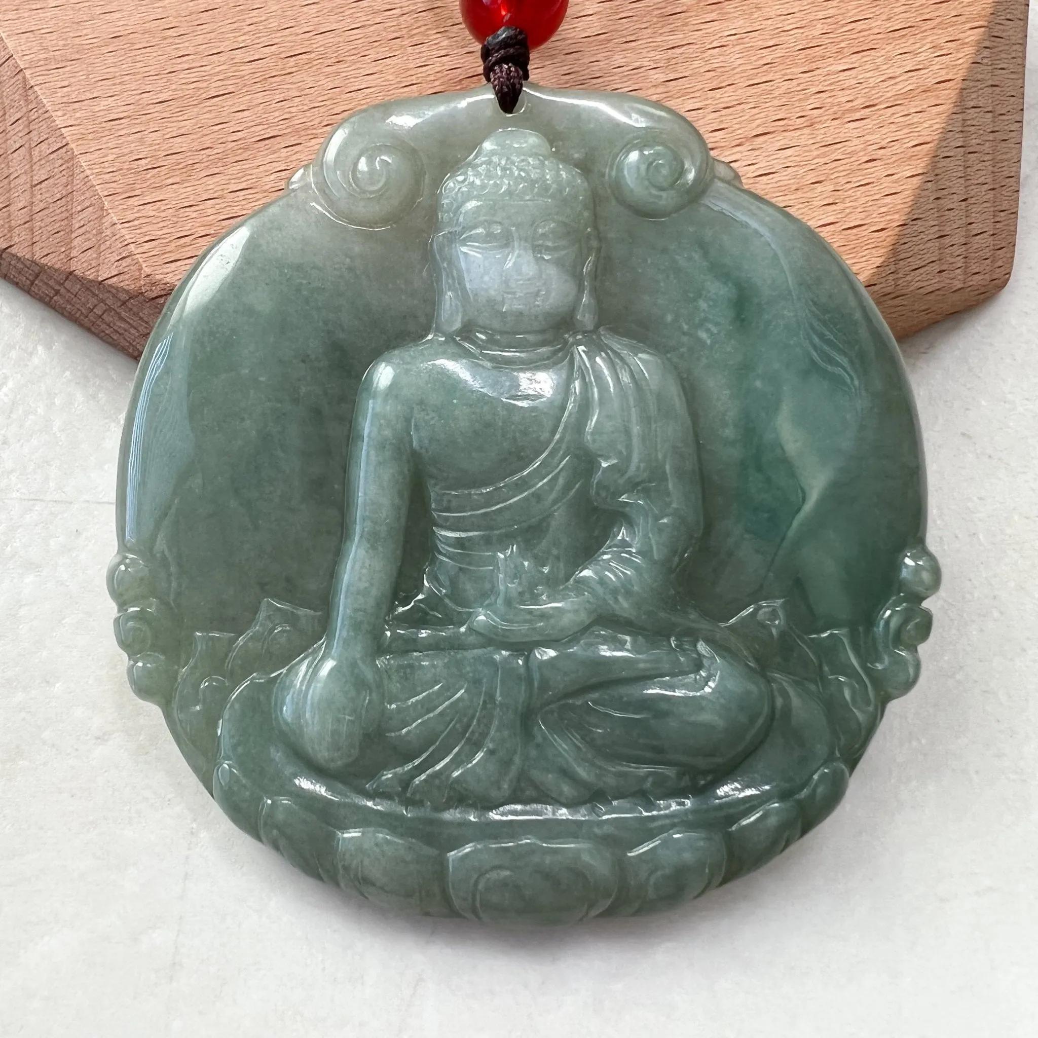 Jadeite Jade Amitabha Buddha Amita Amida Green Carved Pendant Necklace, YJ-1221-0279050-1