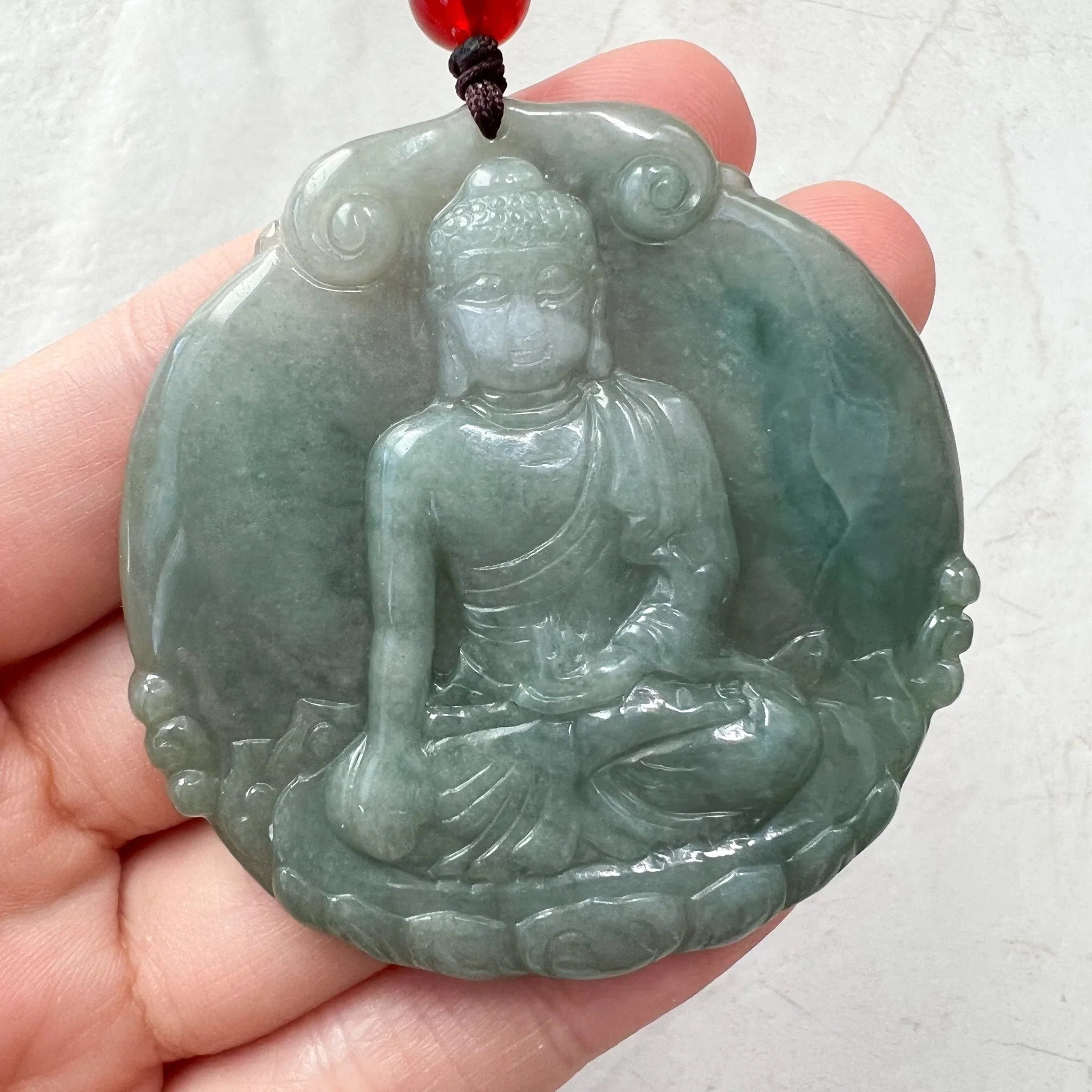 Jadeite Jade Amitabha Buddha Amita Amida Green Carved Pendant Necklace, YJ-1221-0279050-1