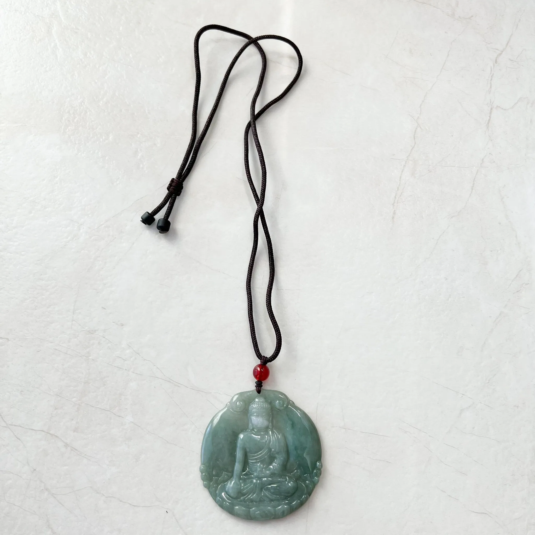 Jadeite Jade Amitabha Buddha Amita Amida Green Carved Pendant Necklace, YJ-1221-0279050-1