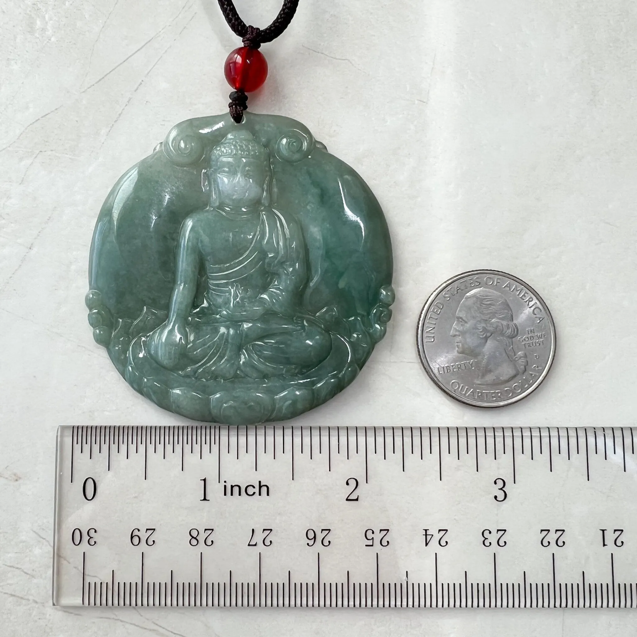 Jadeite Jade Amitabha Buddha Amita Amida Green Carved Pendant Necklace, YJ-1221-0279050-1