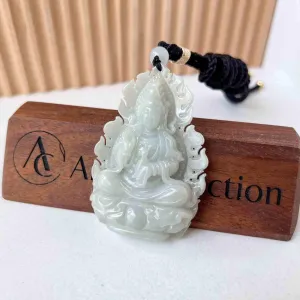 Jadeite Jade Guan Yin Avalokiteshvara Hand Carved Pendant Necklace, Quan Am, 观音, Light Green Jade Pendant, YGR-1022-1698554404