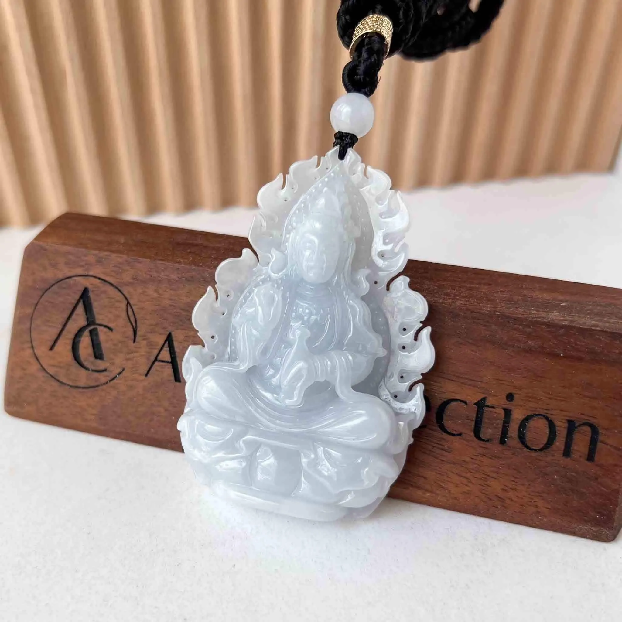 Jadeite Jade Guan Yin Avalokiteshvara Hand Carved Pendant Necklace, Quan Am, 观音, White Light Purple Jade Pendant, YGR-1022-1698553794