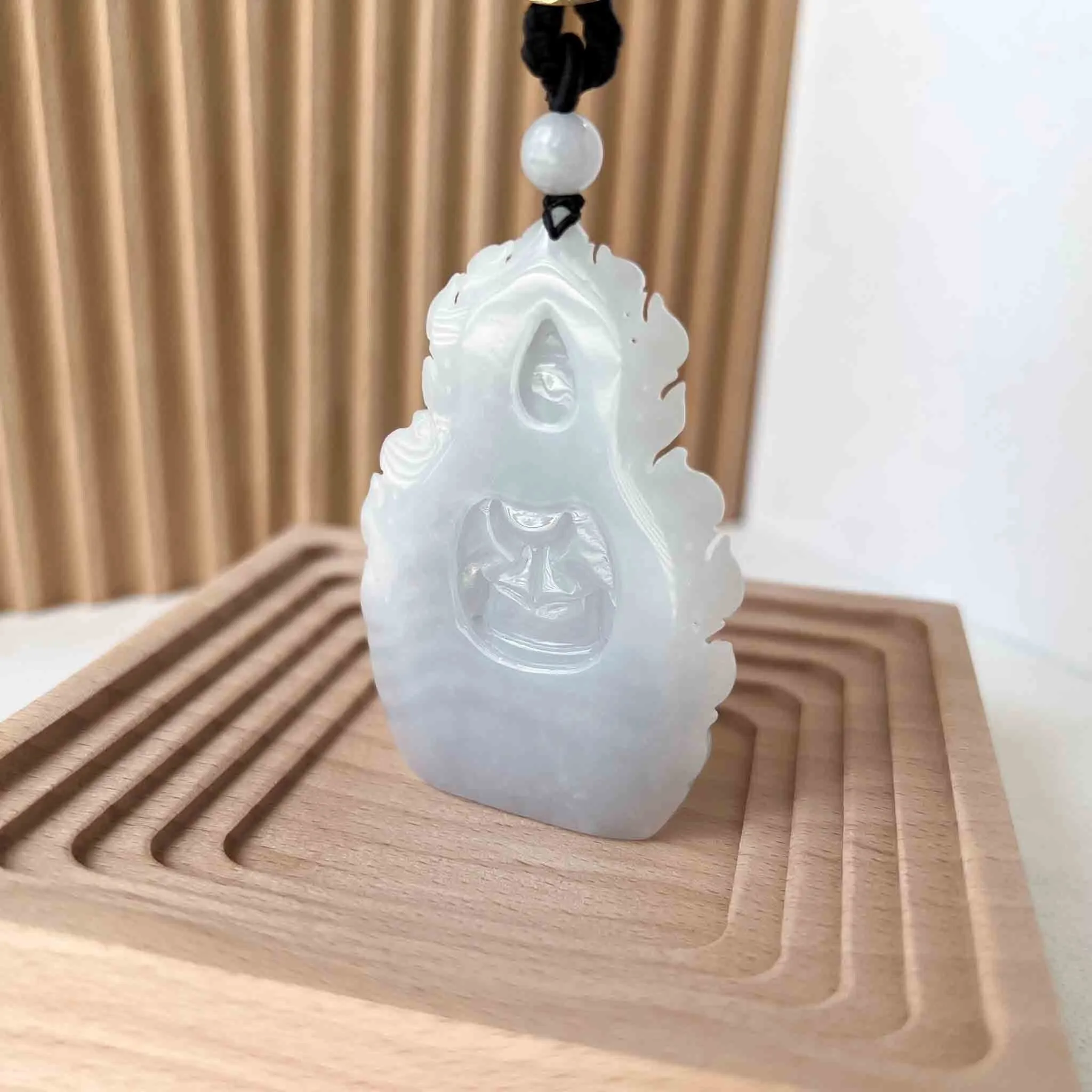 Jadeite Jade Guan Yin Avalokiteshvara Hand Carved Pendant Necklace, Quan Am, 观音, White Light Purple Jade Pendant, YGR-1022-1698553794