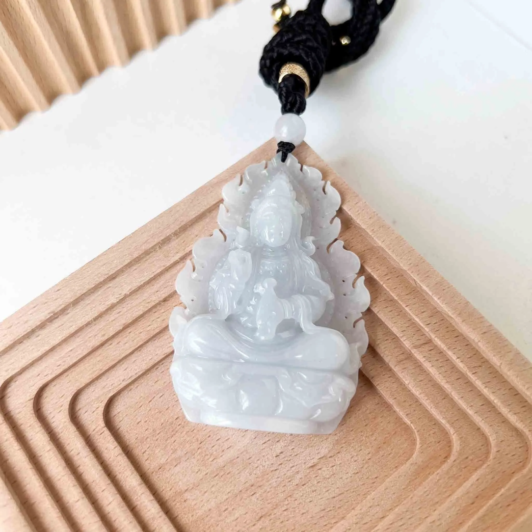 Jadeite Jade Guan Yin Avalokiteshvara Hand Carved Pendant Necklace, Quan Am, 观音, White Light Purple Jade Pendant, YGR-1022-1698553794