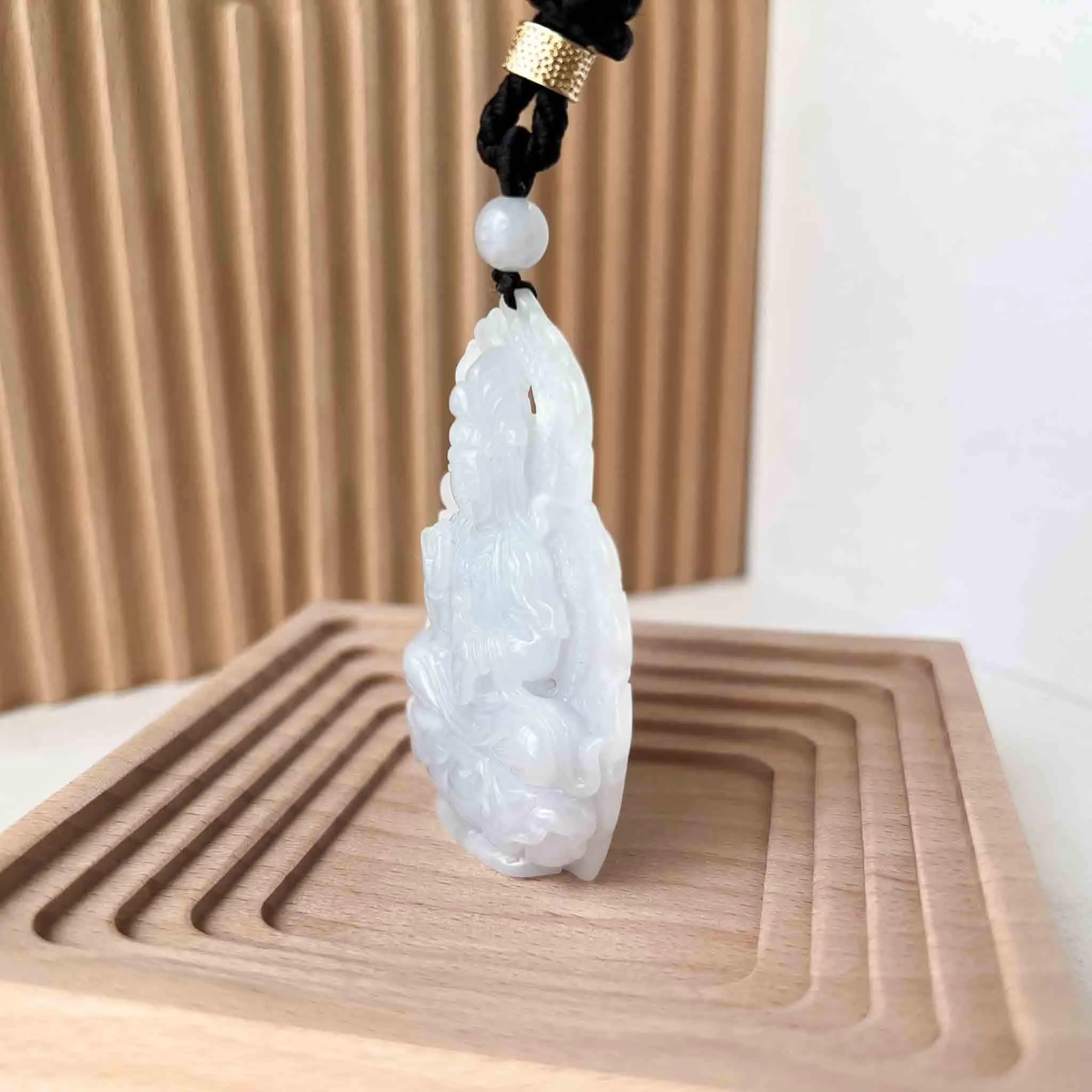 Jadeite Jade Guan Yin Avalokiteshvara Hand Carved Pendant Necklace, Quan Am, 观音, White Light Purple Jade Pendant, YGR-1022-1698553794