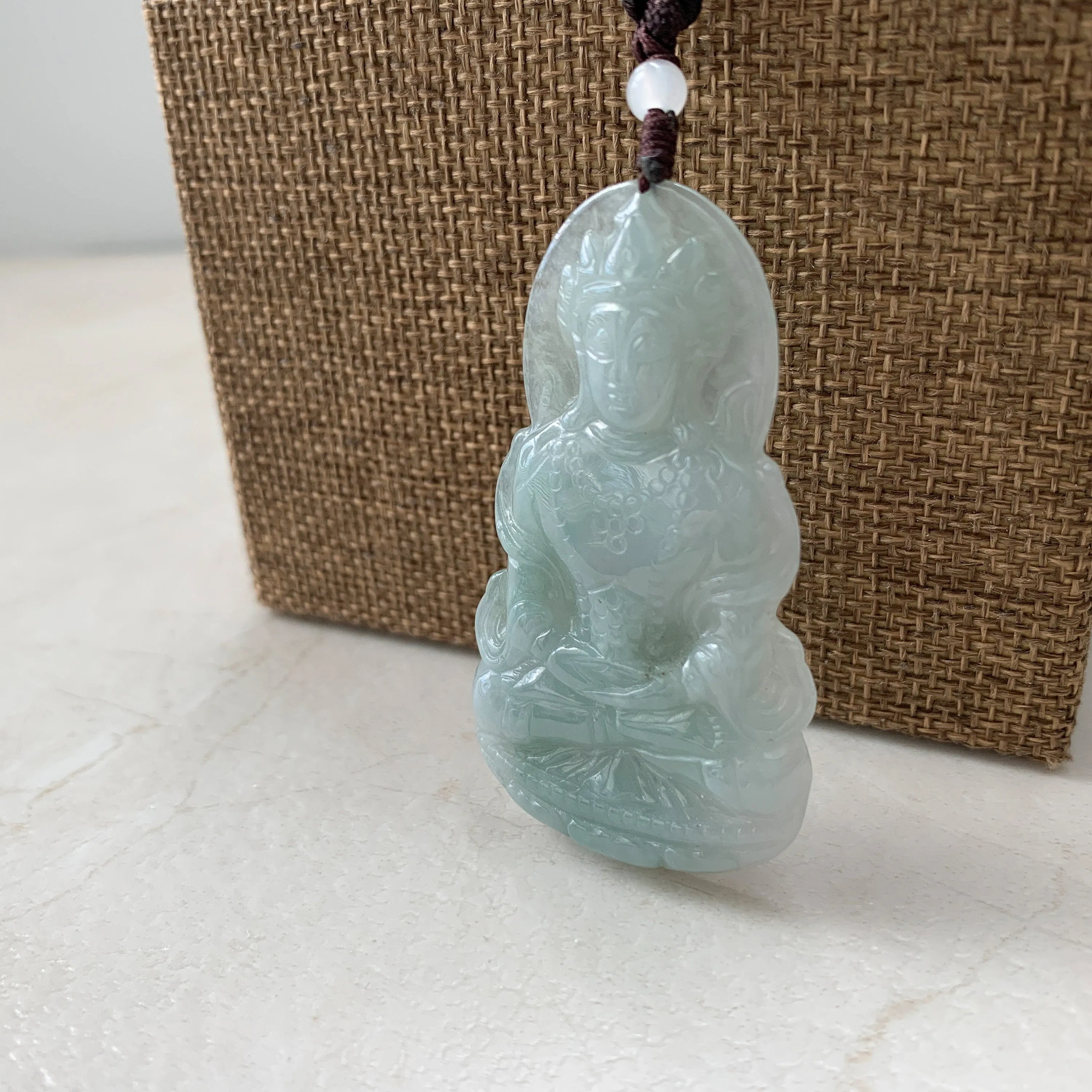 Jadeite Jade Guan Yin Avalokiteshvara Hand Carved Pendant Necklace, YJ-0321-0231980