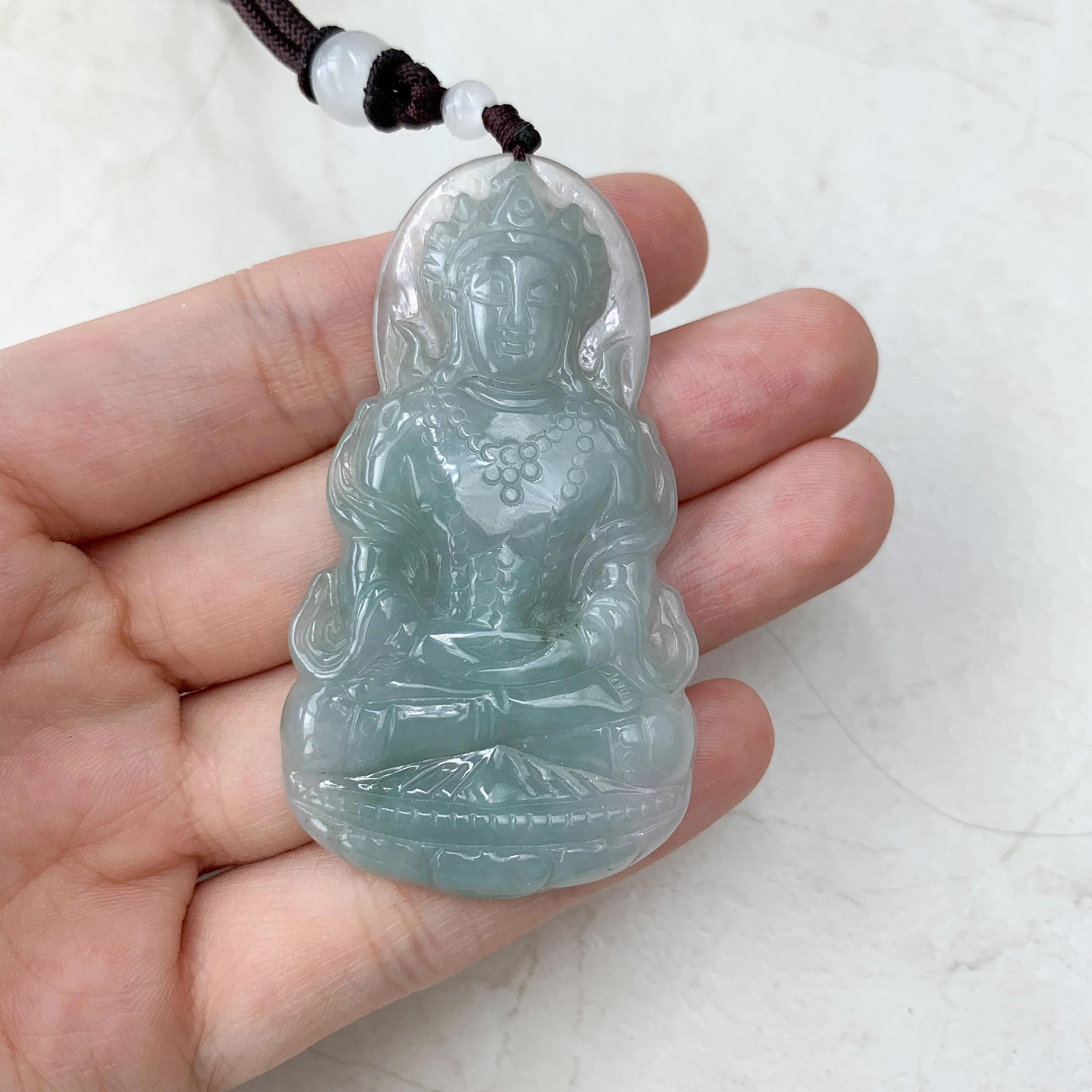Jadeite Jade Guan Yin Avalokiteshvara Hand Carved Pendant Necklace, YJ-0321-0231980