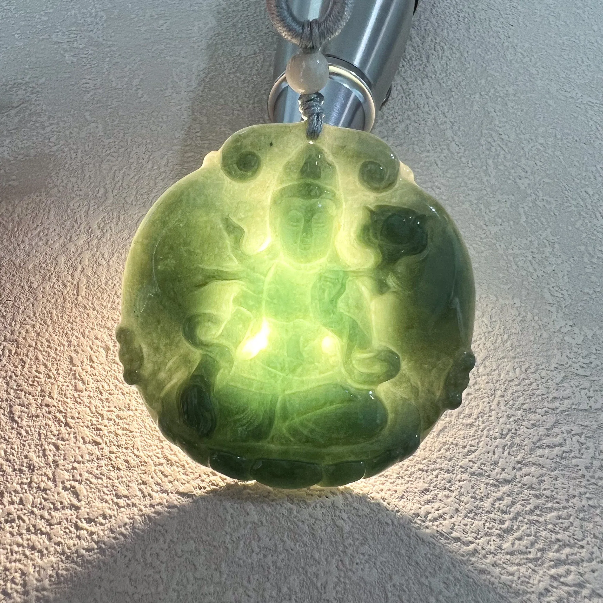 Jadeite Jade Mahasthamaprapta Buddha, Da Shi Zhi , Đại Thế Chí Bồ tát, 大势至, Green Jade Pendant Necklace, YJ-0322-0337608