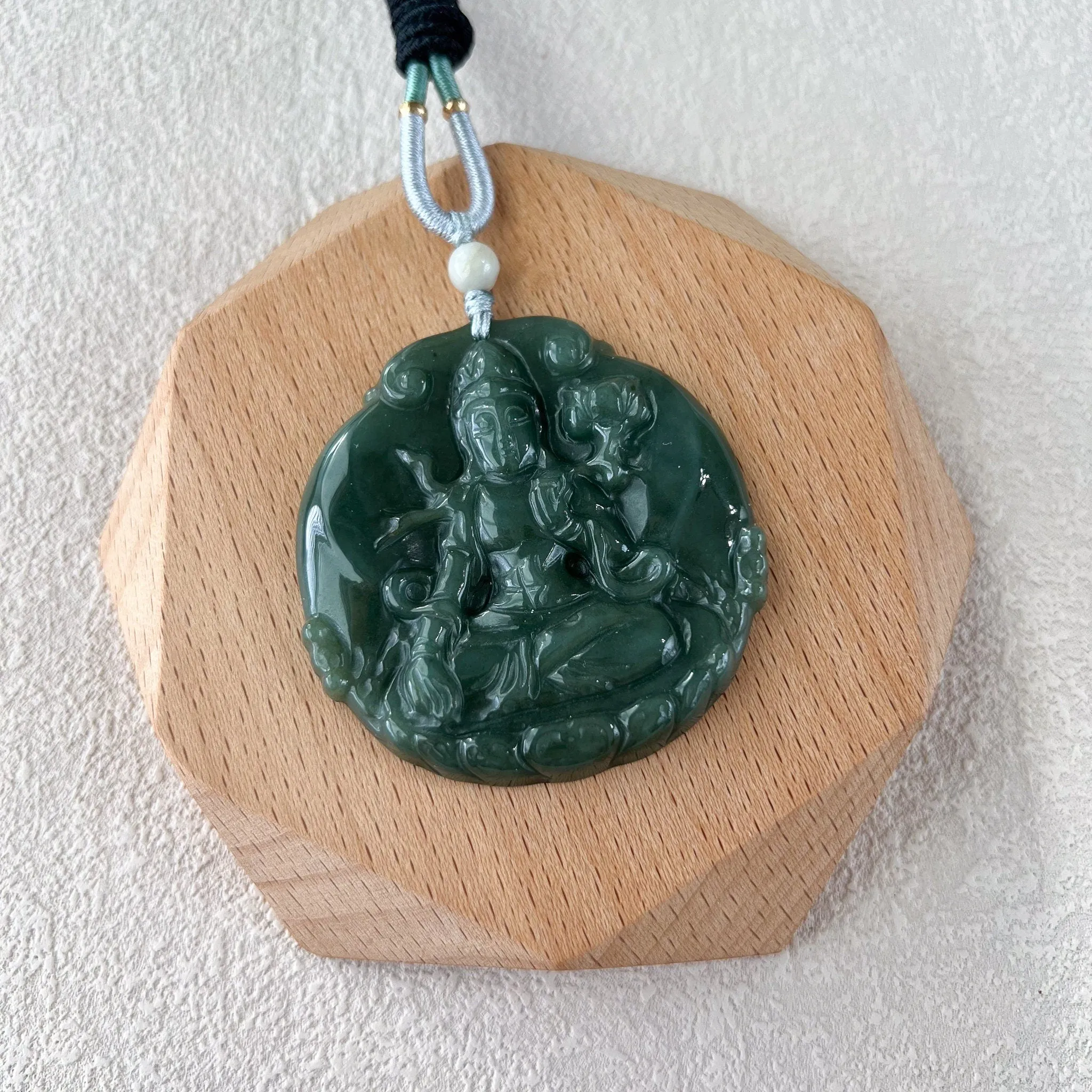Jadeite Jade Mahasthamaprapta Buddha, Da Shi Zhi , Đại Thế Chí Bồ tát, 大势至, Green Jade Pendant Necklace, YJ-0322-0337608