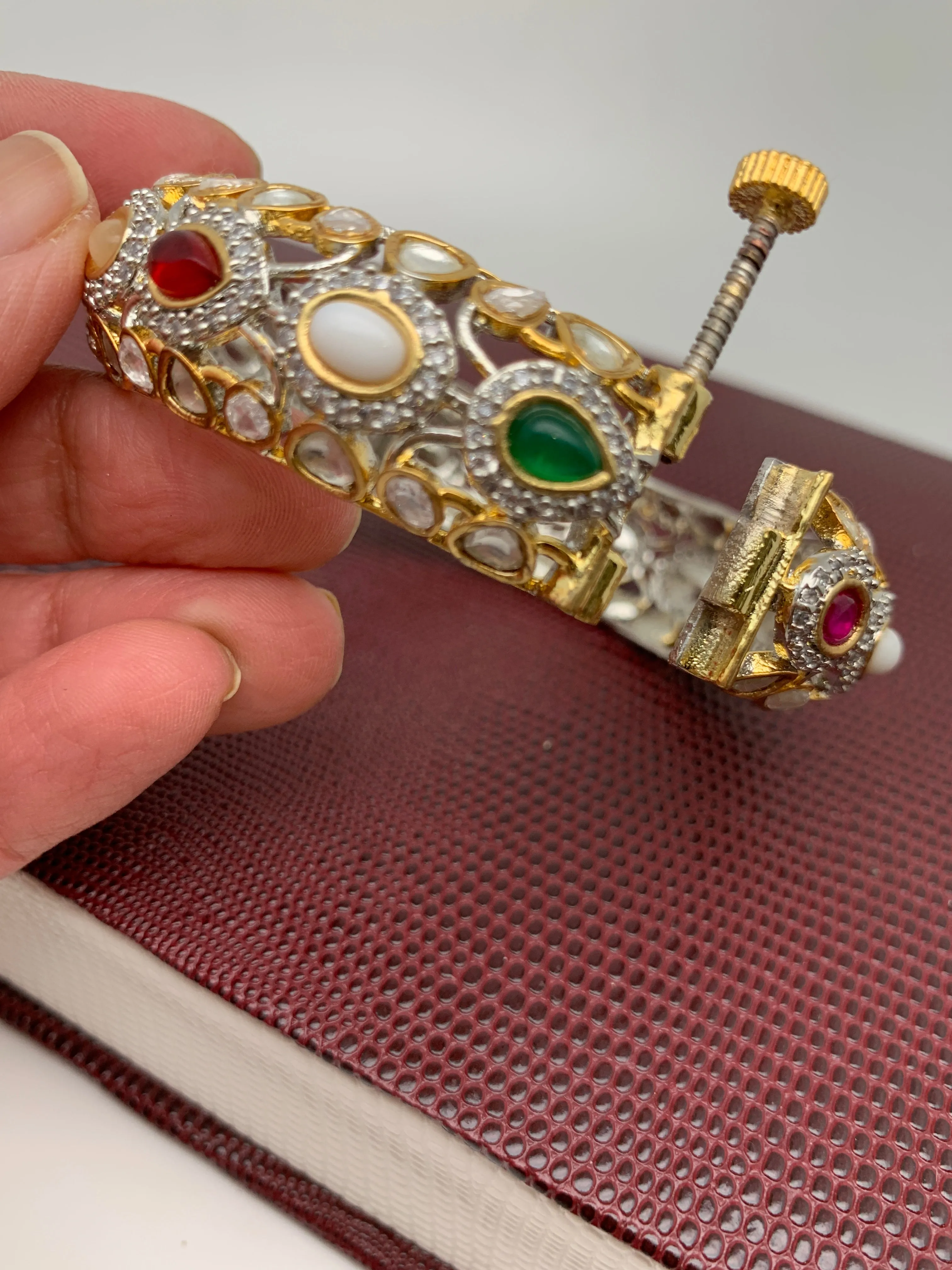 Kundan Navratan Stone Openable Kada