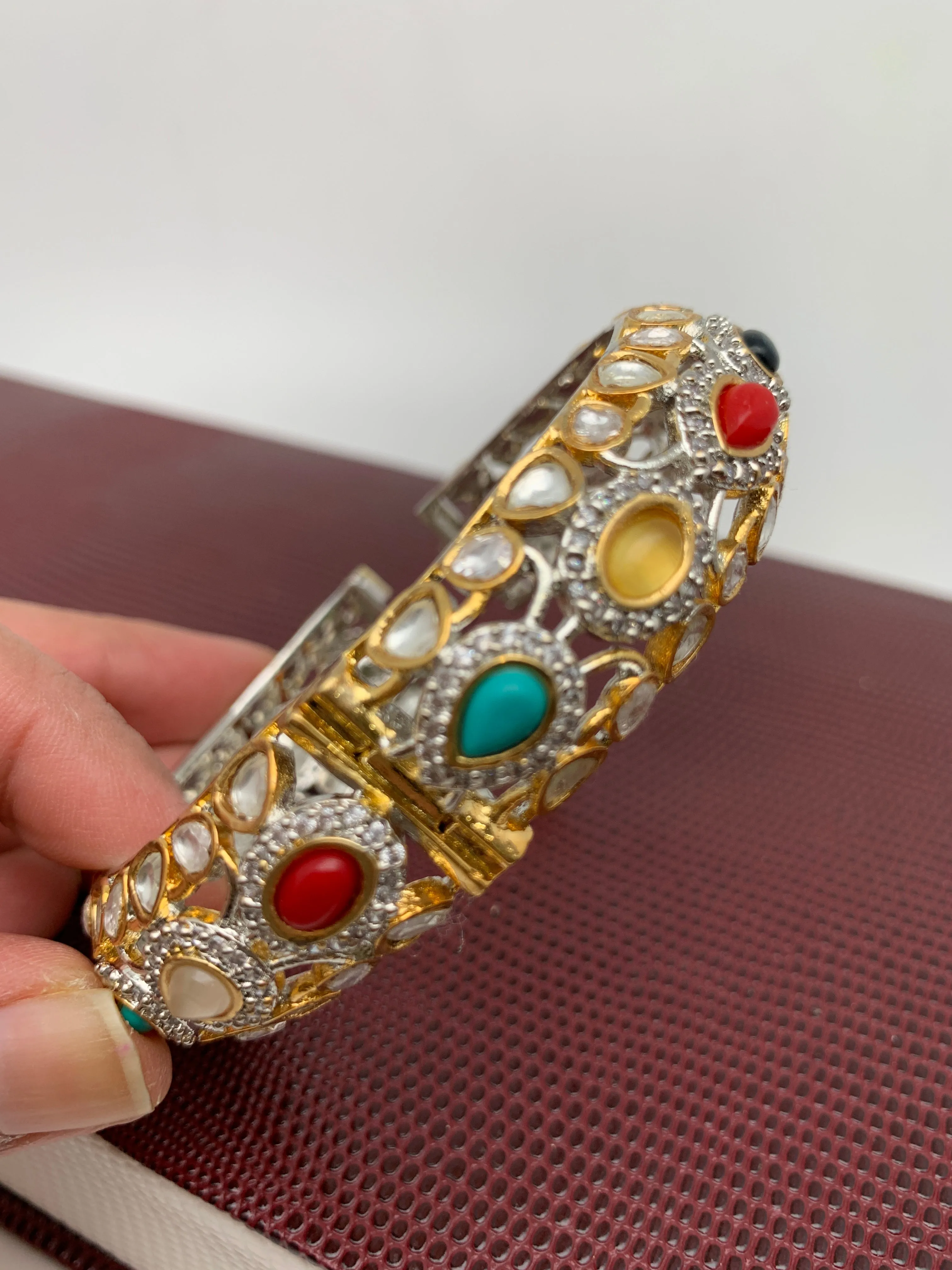 Kundan Navratan Stone Openable Kada