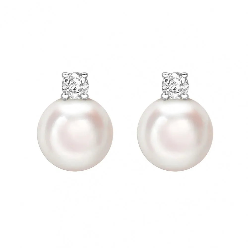 Pearl & Diamond Stud Earrings - White Gold - A0214-WG