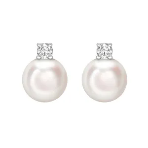 Pearl & Diamond Stud Earrings - White Gold - A0214-WG