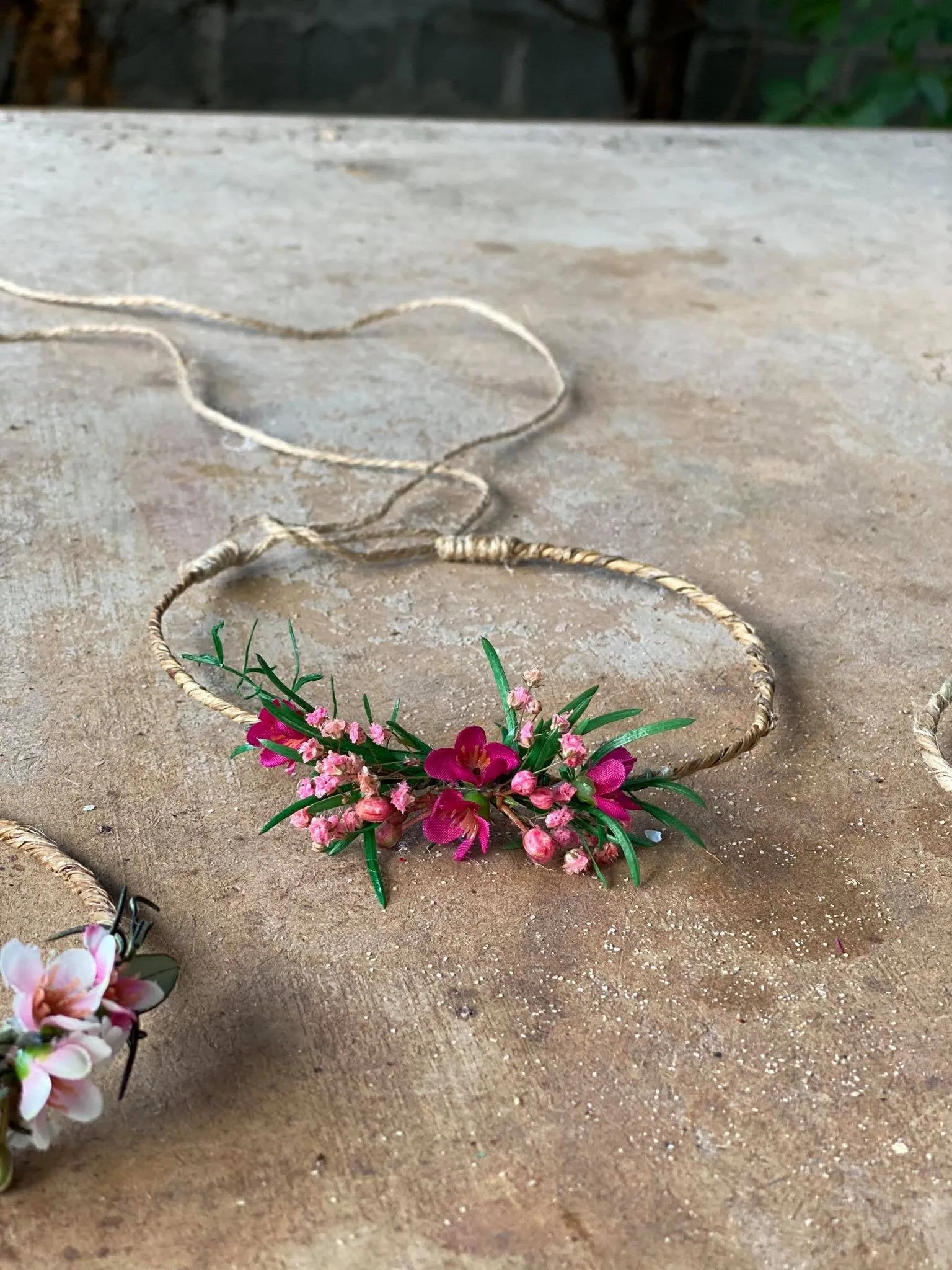 Pink newborn romantic crown Flower hair wreath Photo props Olive leaves flower wreath Blumen Haarkranz Bridal flower crown Pink and Green