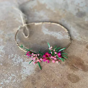Pink newborn romantic crown Flower hair wreath Photo props Olive leaves flower wreath Blumen Haarkranz Bridal flower crown Pink and Green